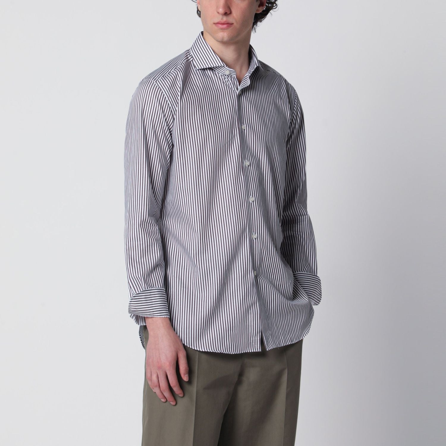 White/Brown Striped Travel Shirt