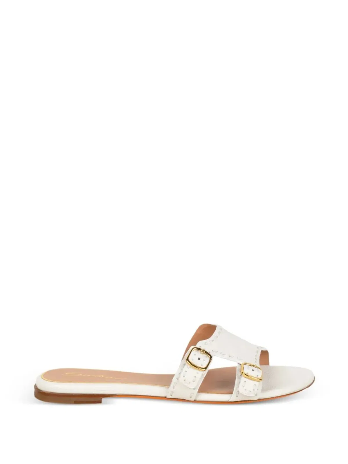 Santoni Leather Flat Sandals With Double Buckle Straps