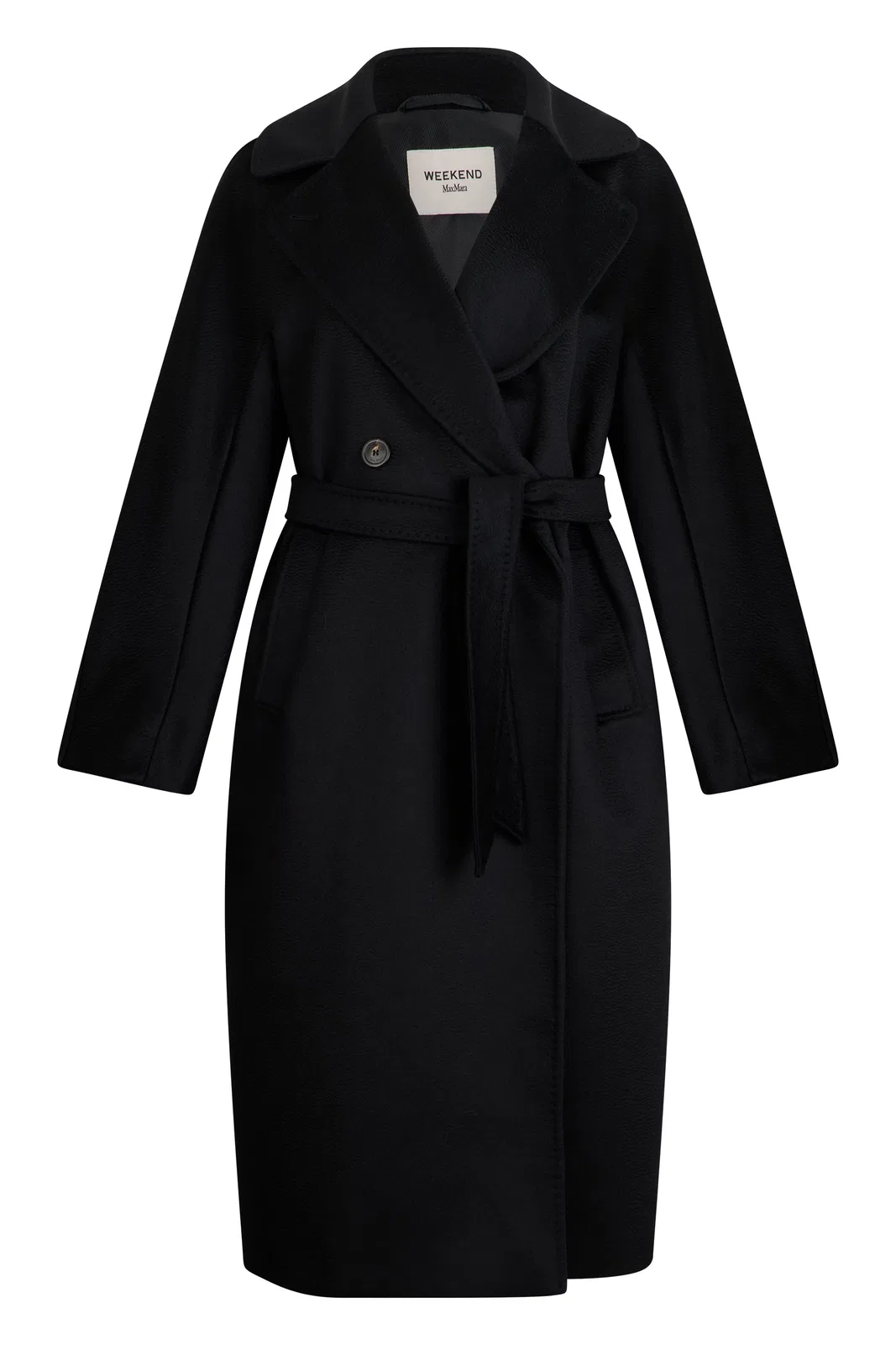 Weekend Max Mara Double Breasted Wool Coat Belted Midi In Black