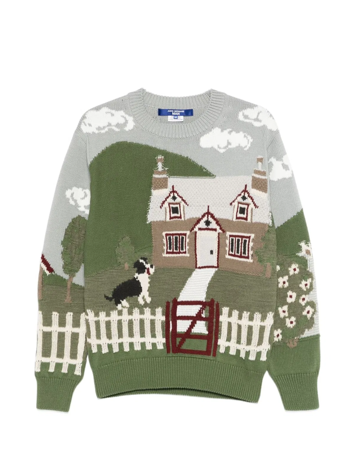 Junya Watanabe Printed Cotton Crewneck Sweater In Multicolor