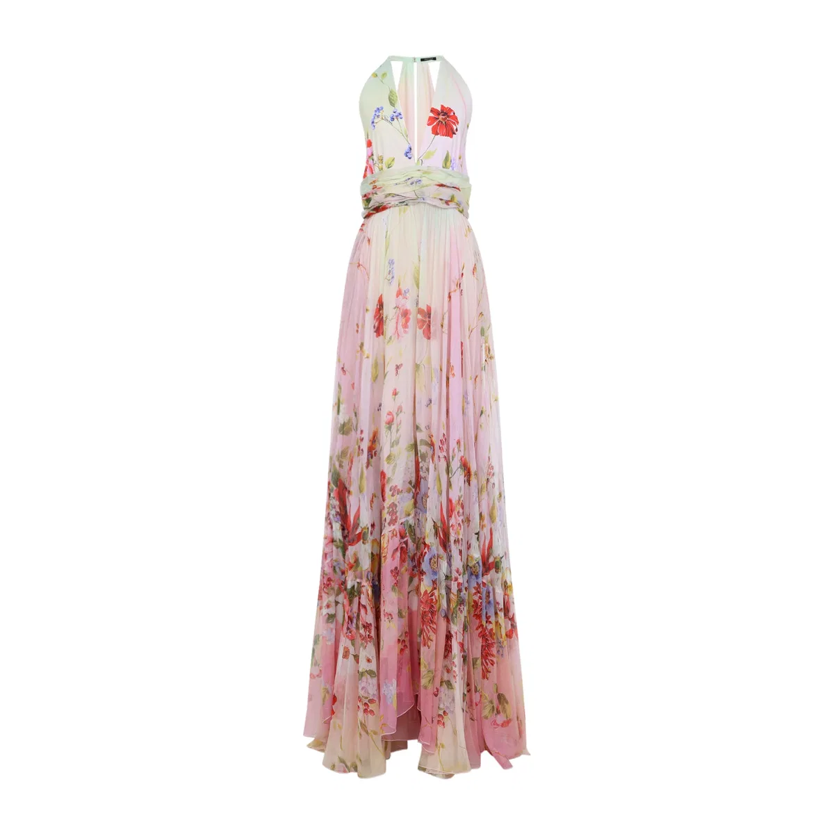 Multicolor Miami Flowers Silk Long Dress