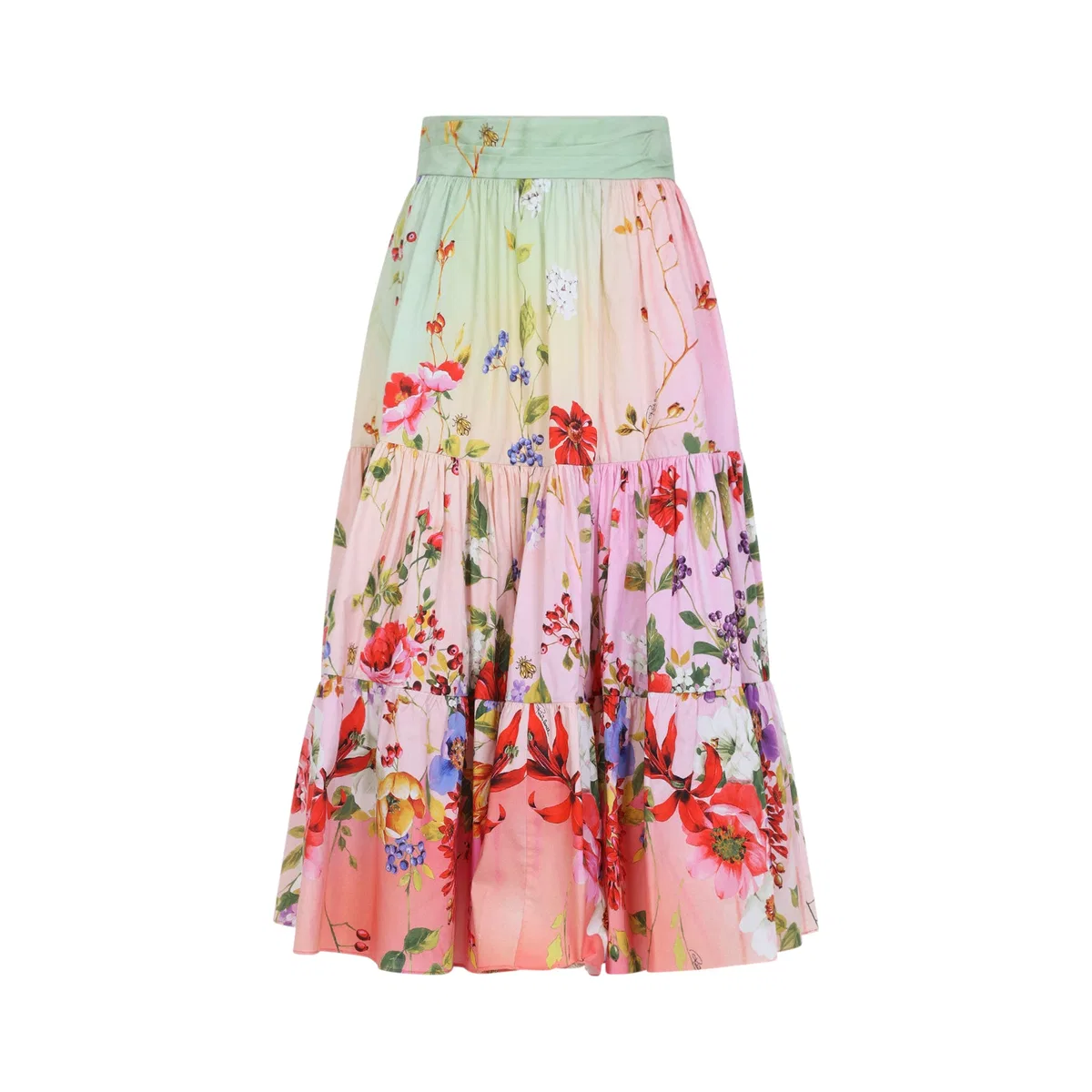 Multicolor Miami Flowers Cotton Midi Skirt