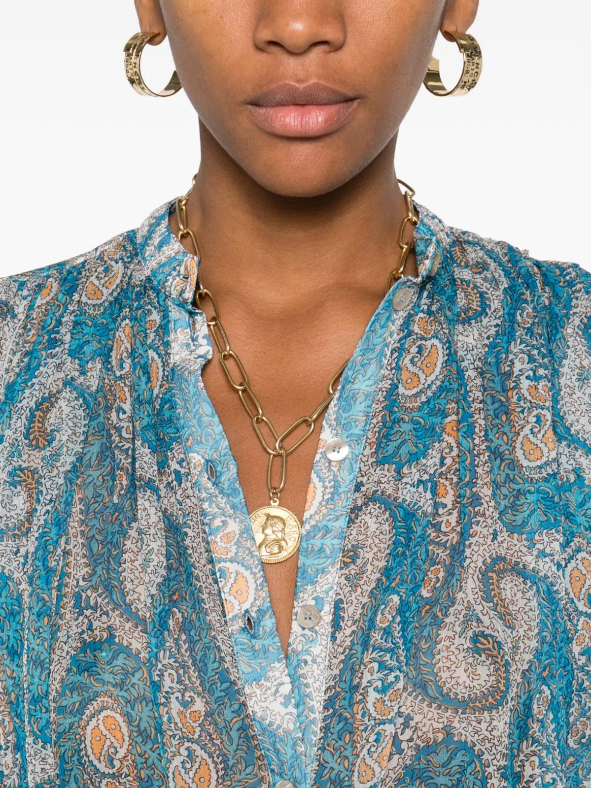 Etro Multicolor Silk Pattern Shirt In Blue
