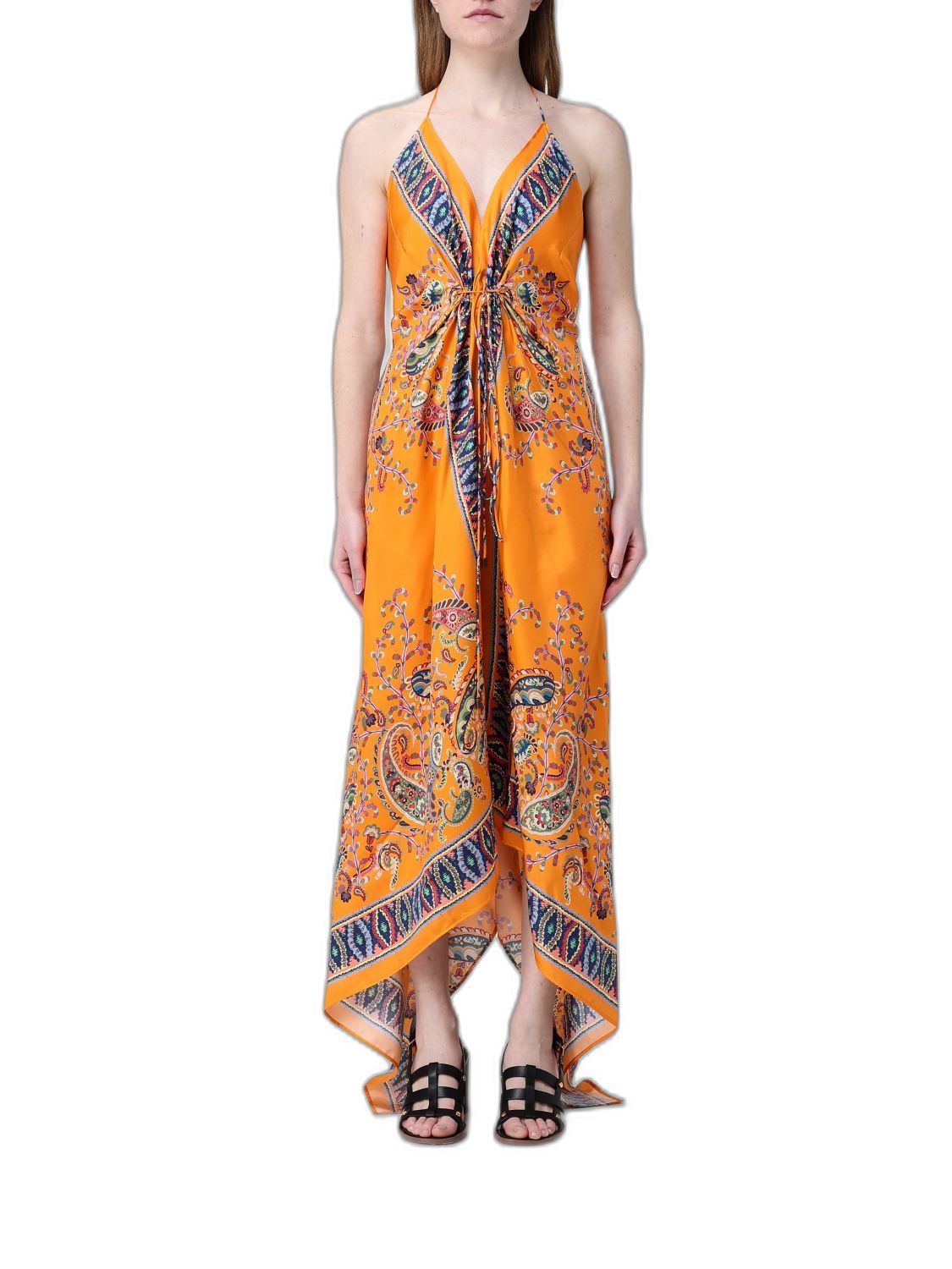 Orange Straps Dress Multicolor