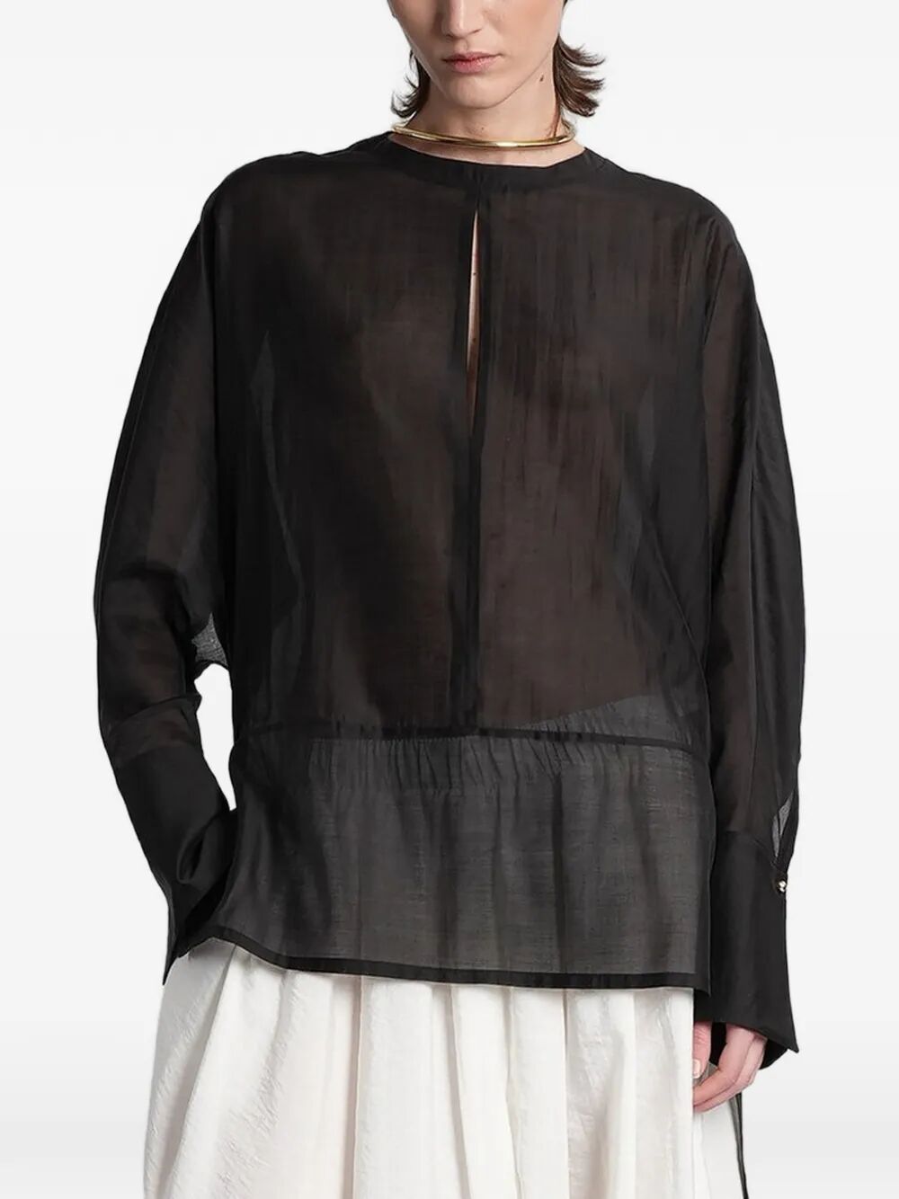 "Marine" Keyhole Neckline Voile Shirt