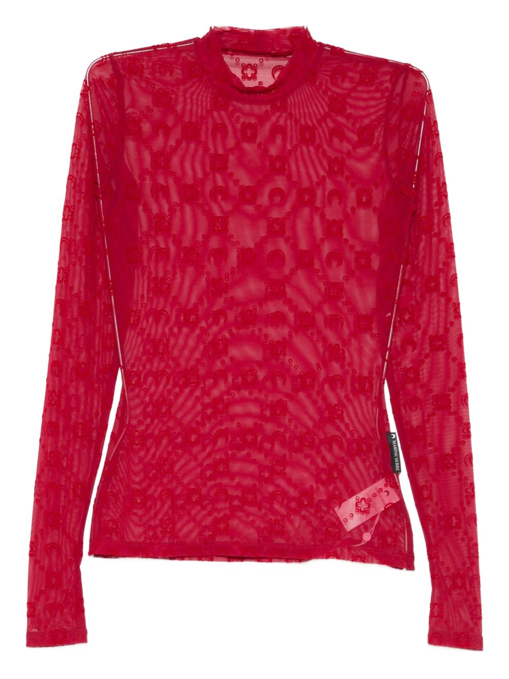Flock Monogram Top - - Mesh - Red