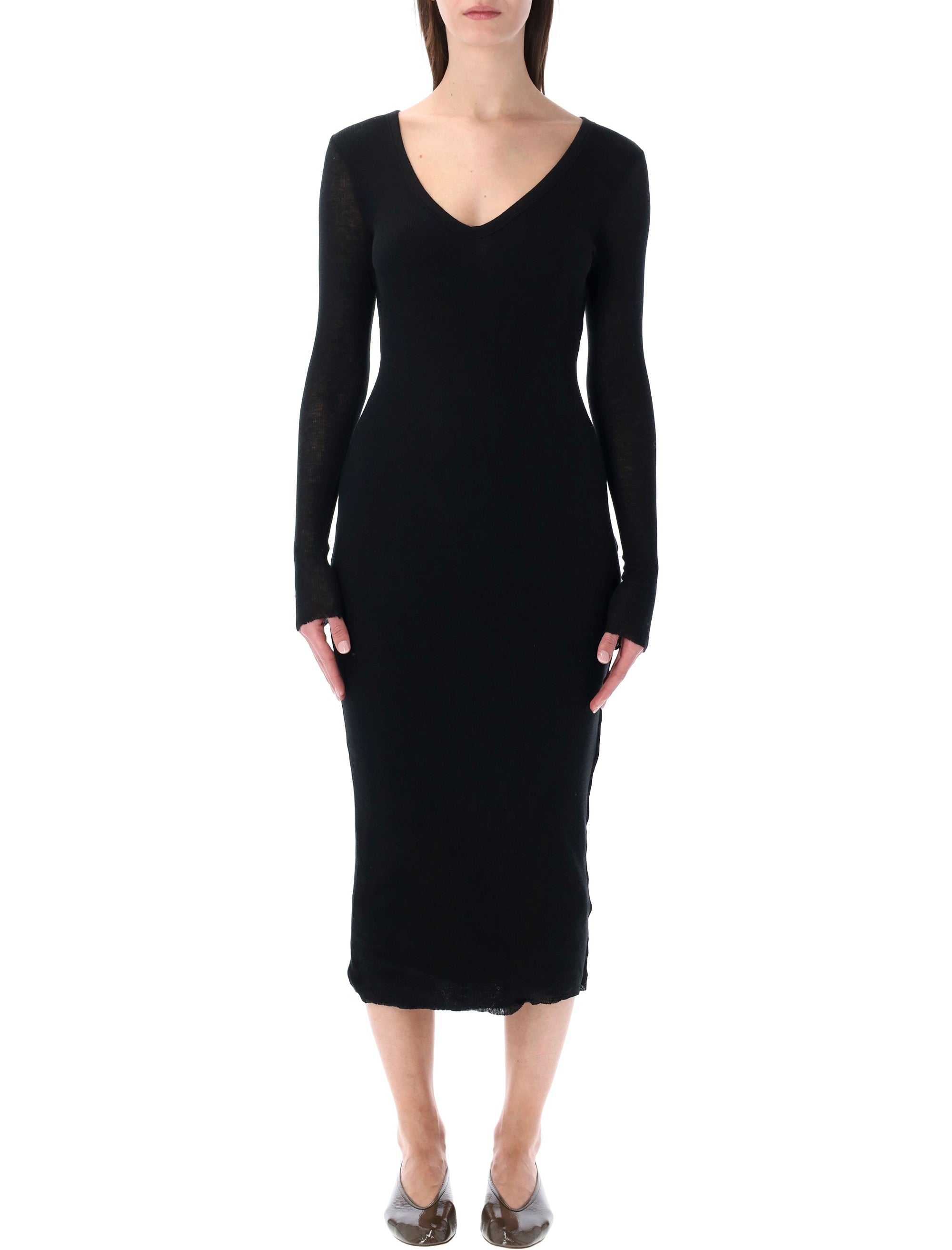 Cotton And Cashmere Rib V-Neck Dress