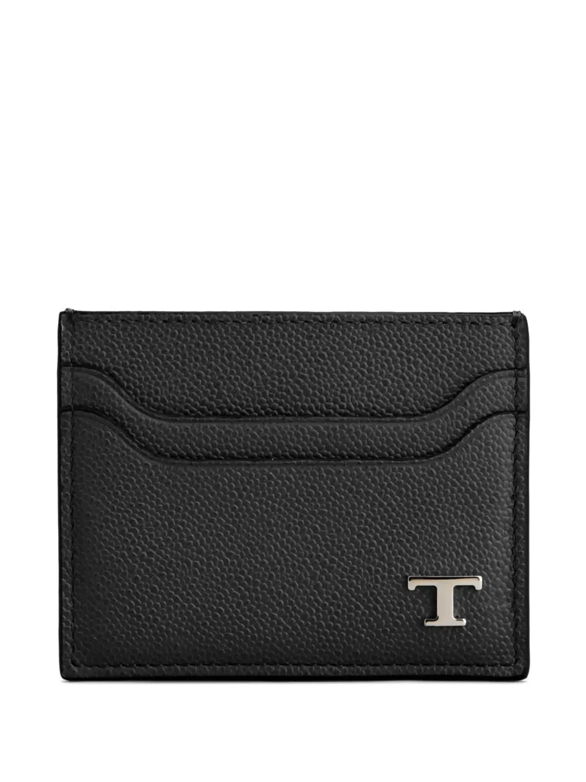 Grained Leather Cardholder With Metal T Timeless Logo