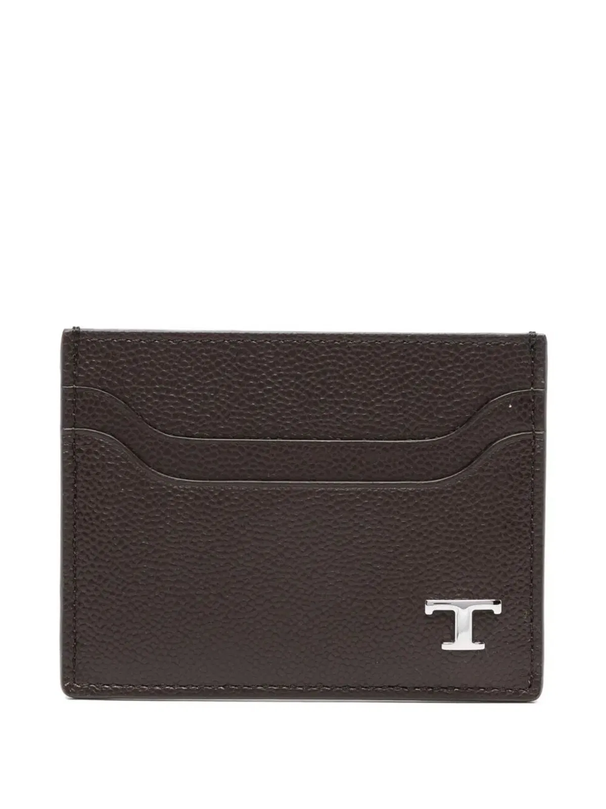 Grained Leather Cardholder With Metal T Timeless Logo