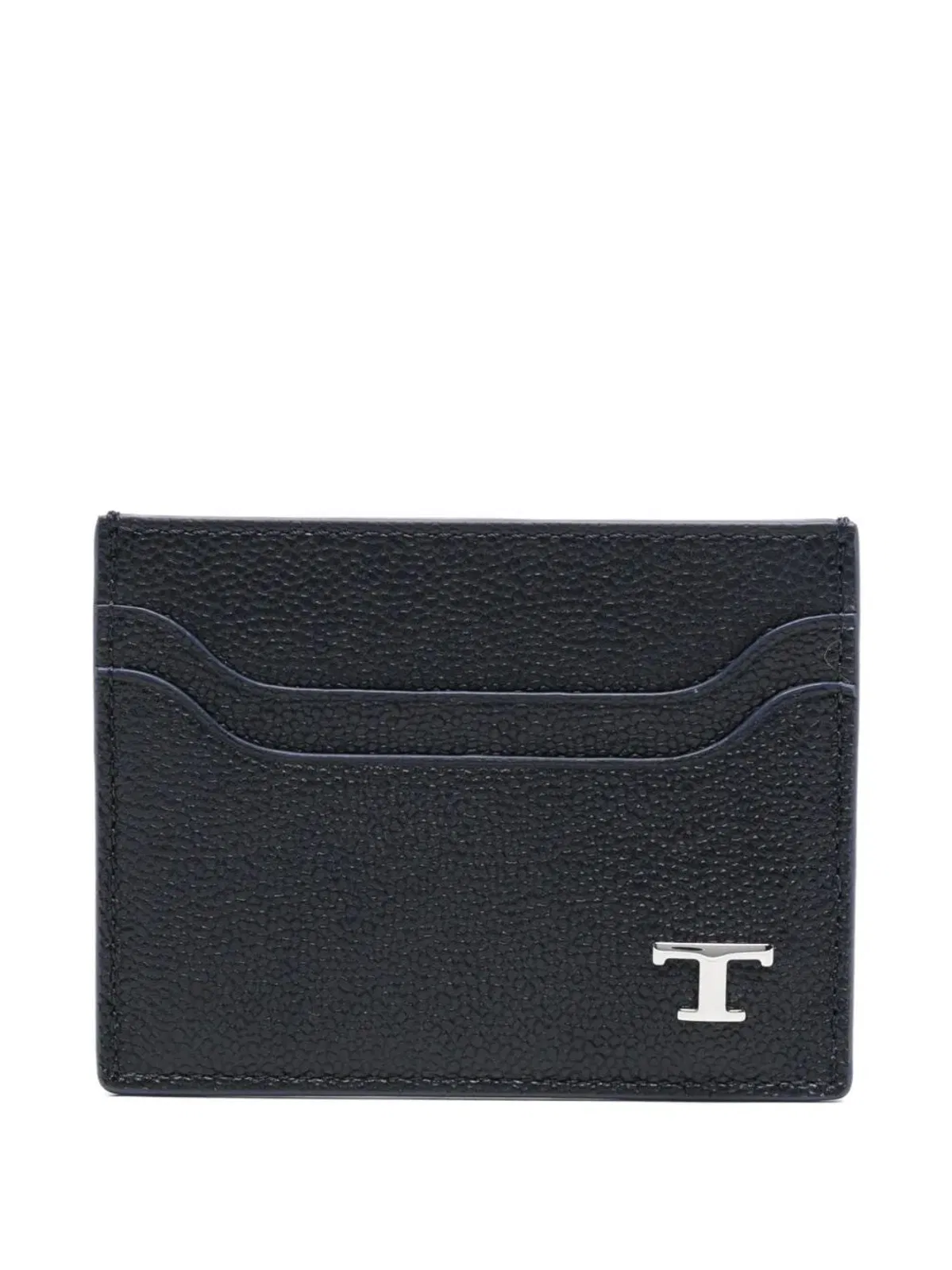 Grained Leather Cardholder With Metal T Timeless Logo