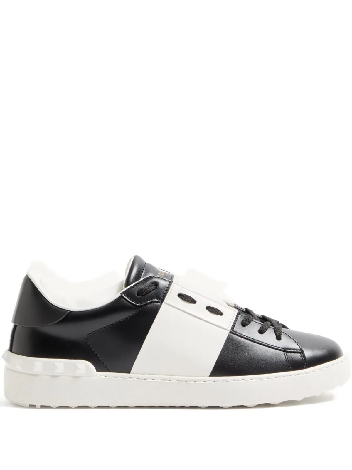 Open Leather Sneakers With Contrast Band And Stud Details
