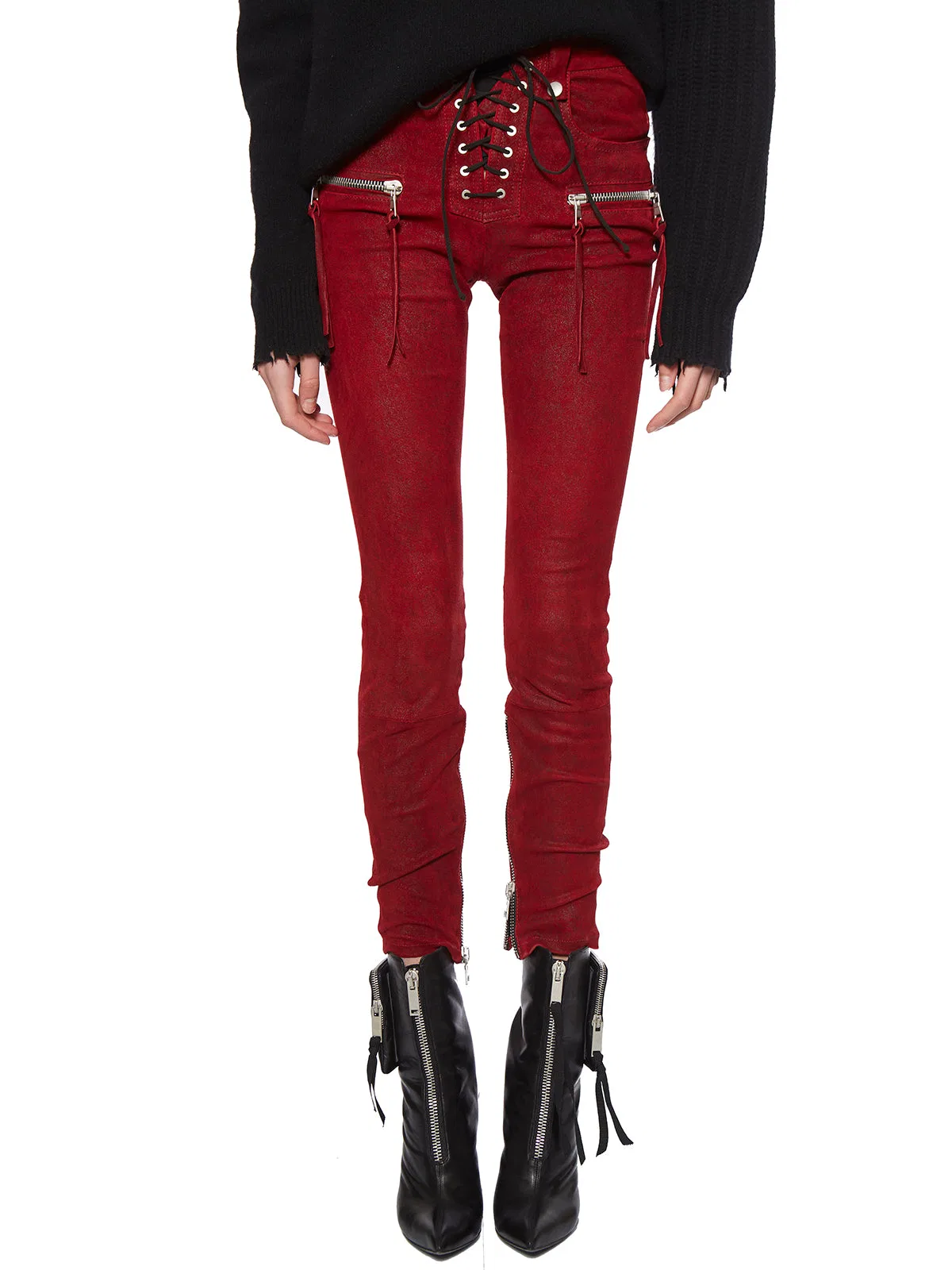 Leather Stretch Laced-Up Trousers