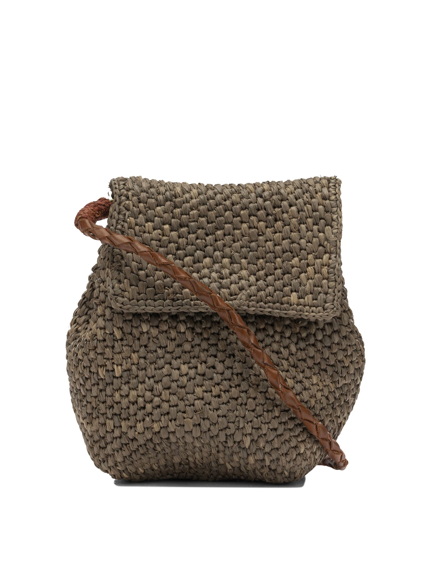 Brown Raffia Leather Crossbody Bag