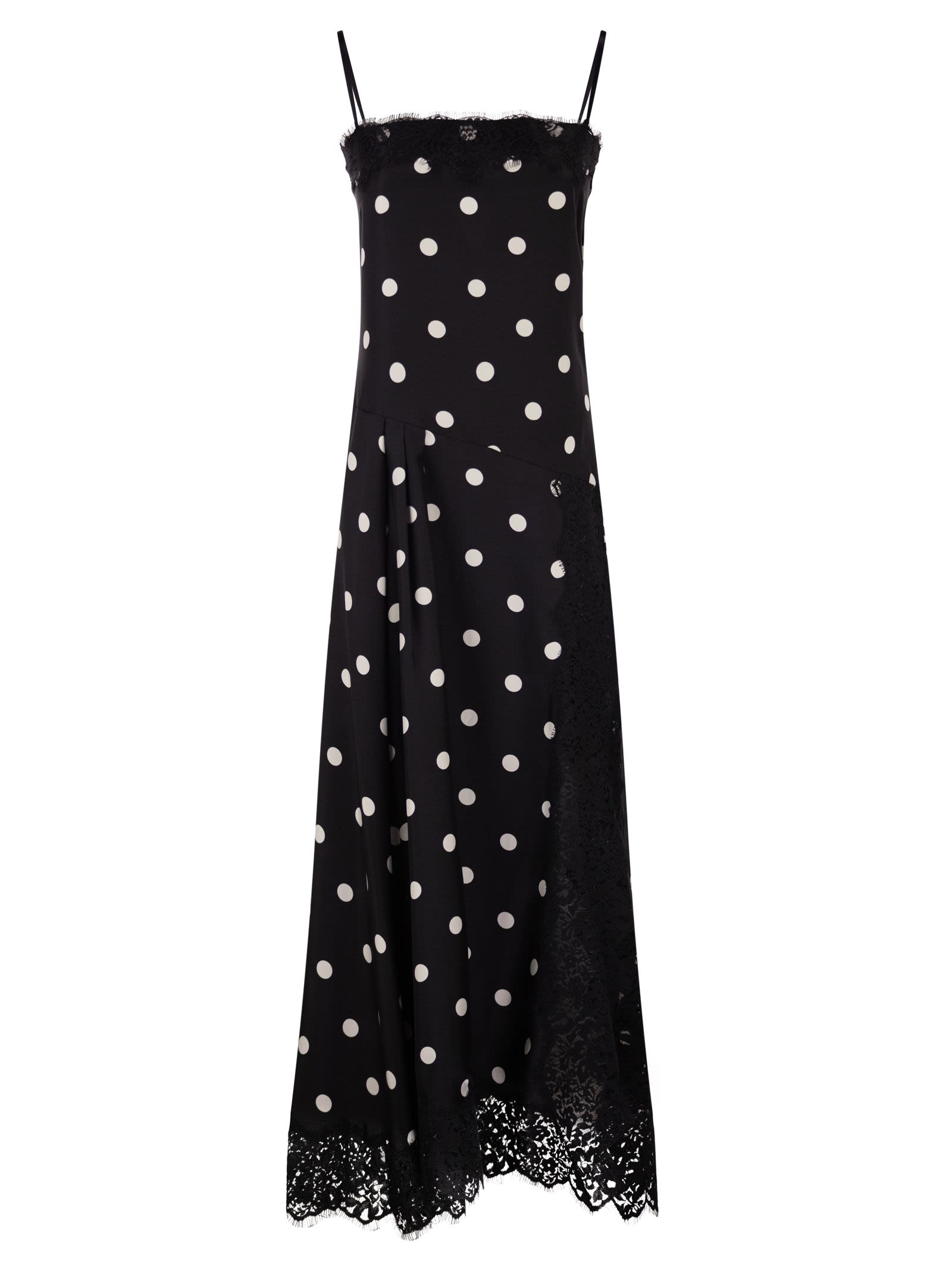 Spxcapo – Polka Dot Silk Midi Dress With Lace Inserts
