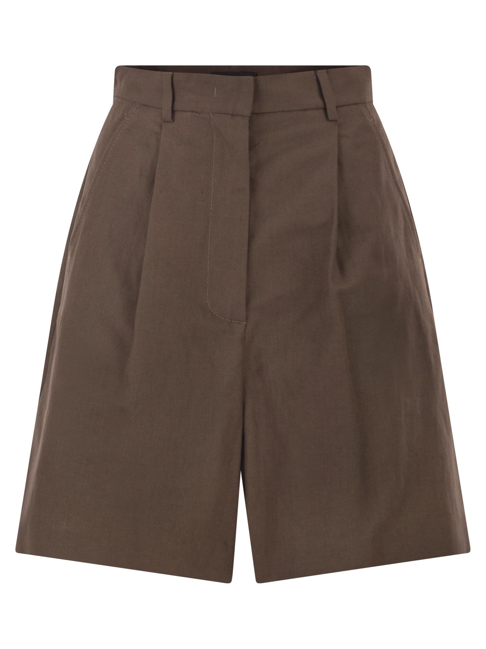 Weekend Maxmara Wkdecuba - Cotton And Linen Canvas Bermuda Shorts
