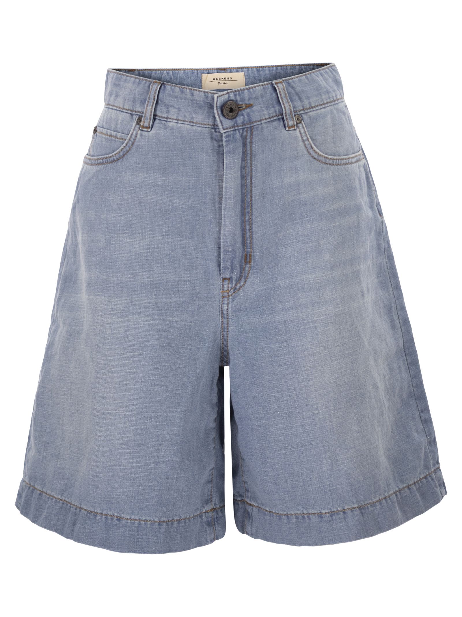 Weekend Maxmara Wkdozono - Cotton And Linen Denim Bermuda Shorts