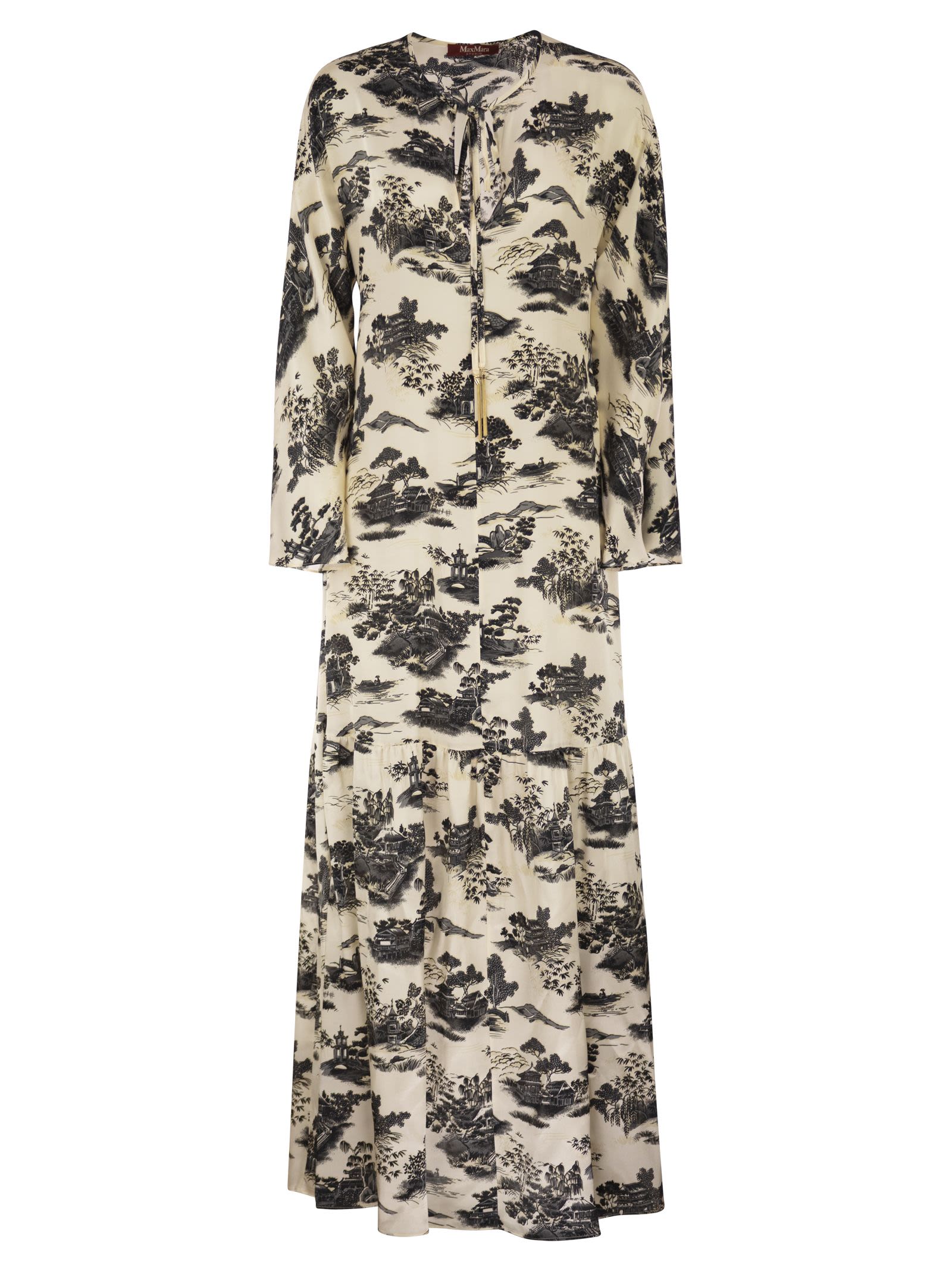 Maxmara Studio Msealga - Long Printed Silk Dress With Jewelled Drawstring