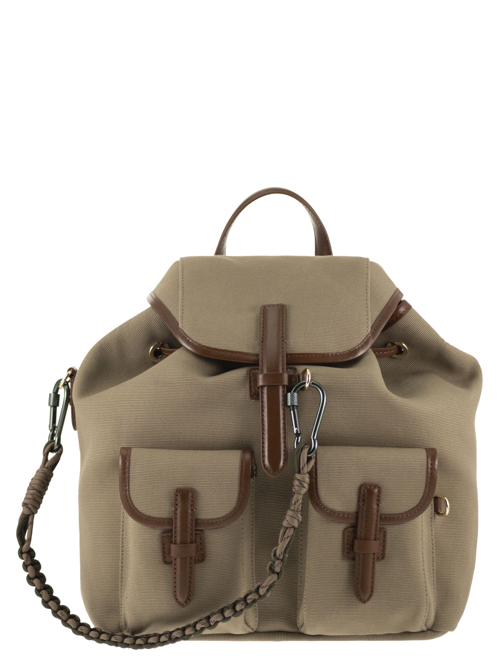 Weekend Maxmara Wkapopoli - Cotton Canvas Backpack With Leather Trims