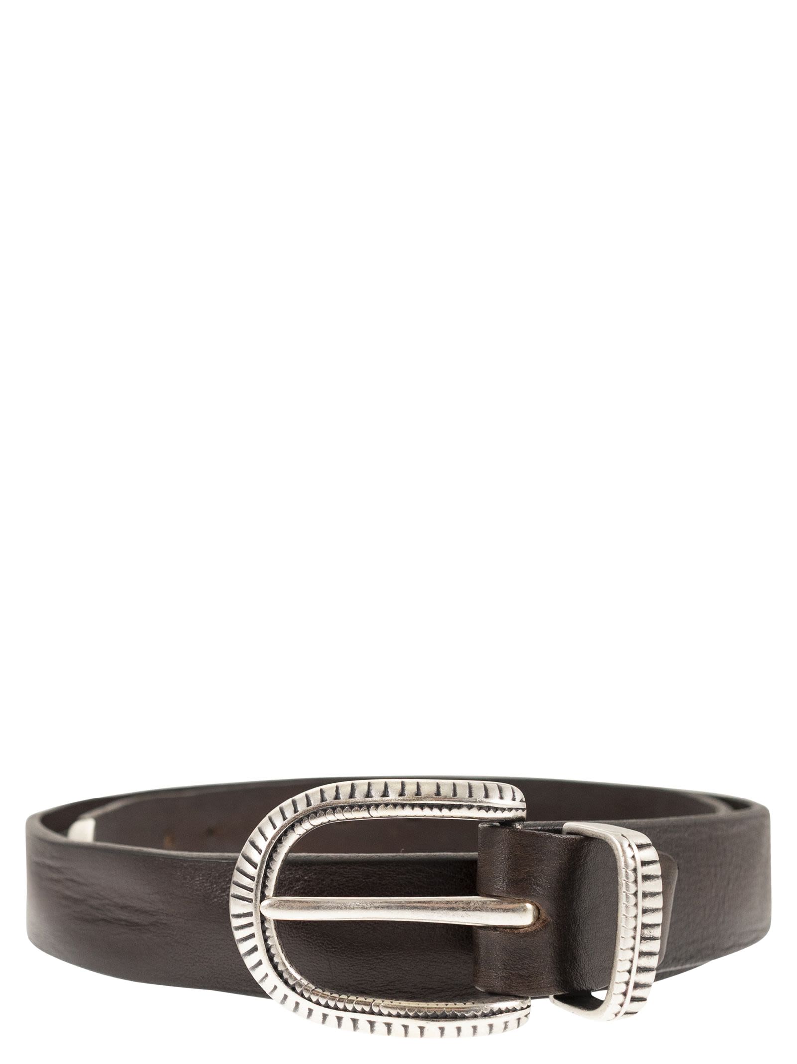 Hammered Leather Belt With Chiselled Buckle