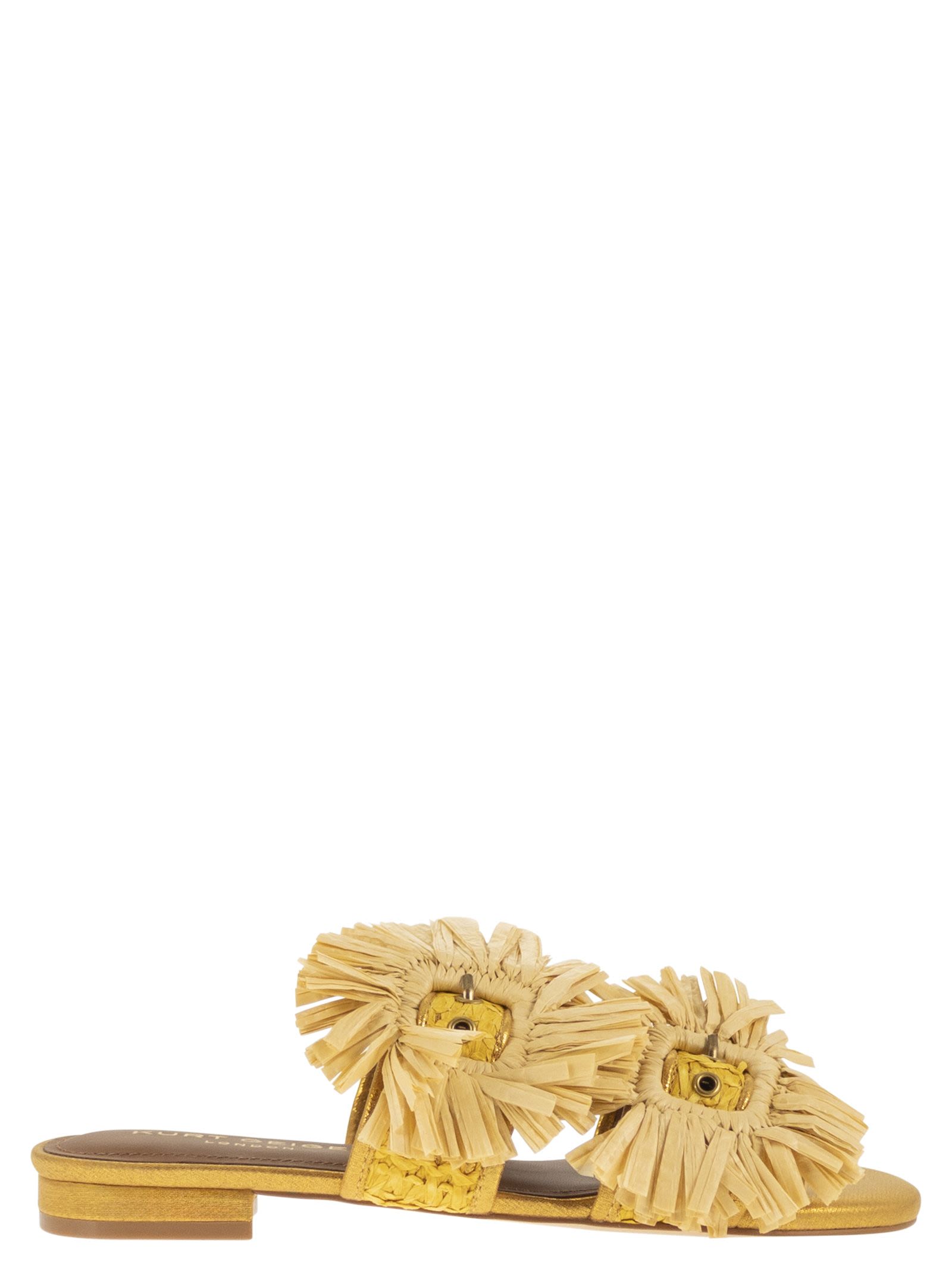 Jewel Flat Sandals In Raffia With Floral Embellishments