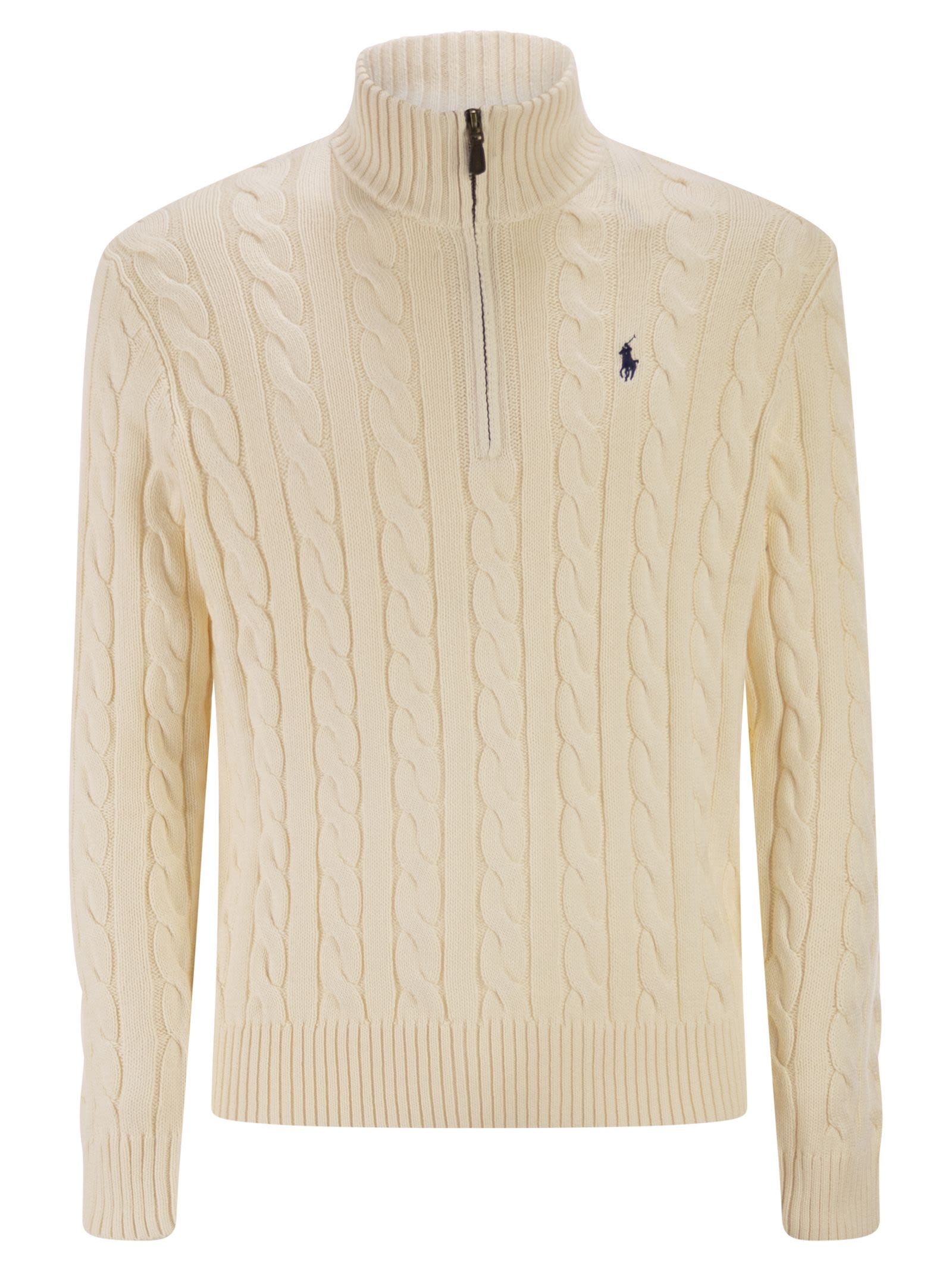 Cotton Cable Knit Jumper With Zip Fastening