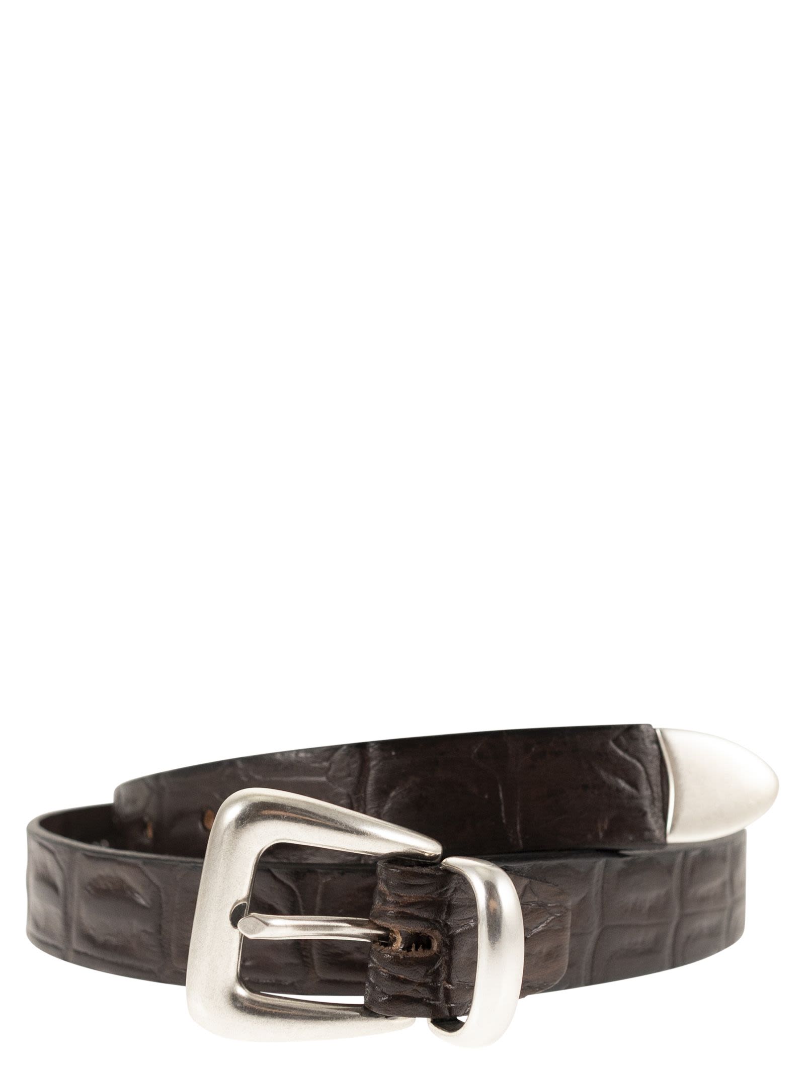 Crocodile Effect Leather Belt