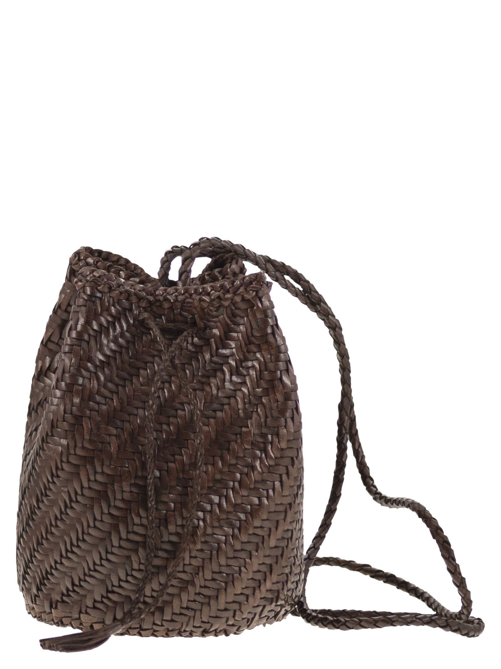 Pompom Double Jump - Bucket Bag With Woven Leather