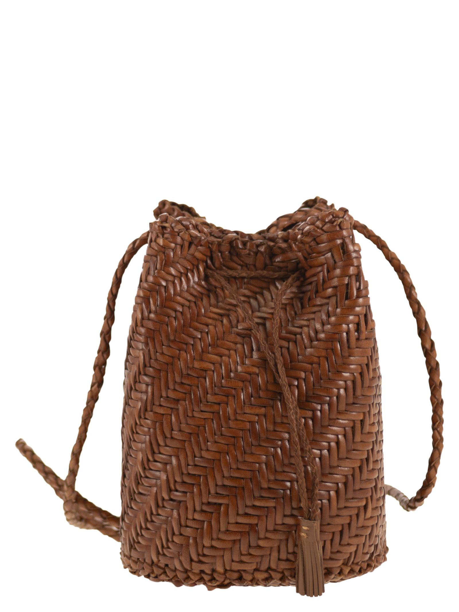 Pompom Double Jump - Bucket Bag With Woven Leather