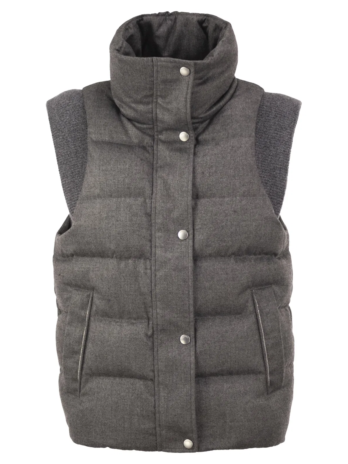 Padded Gilet With High Neck And Lurex Knit Details