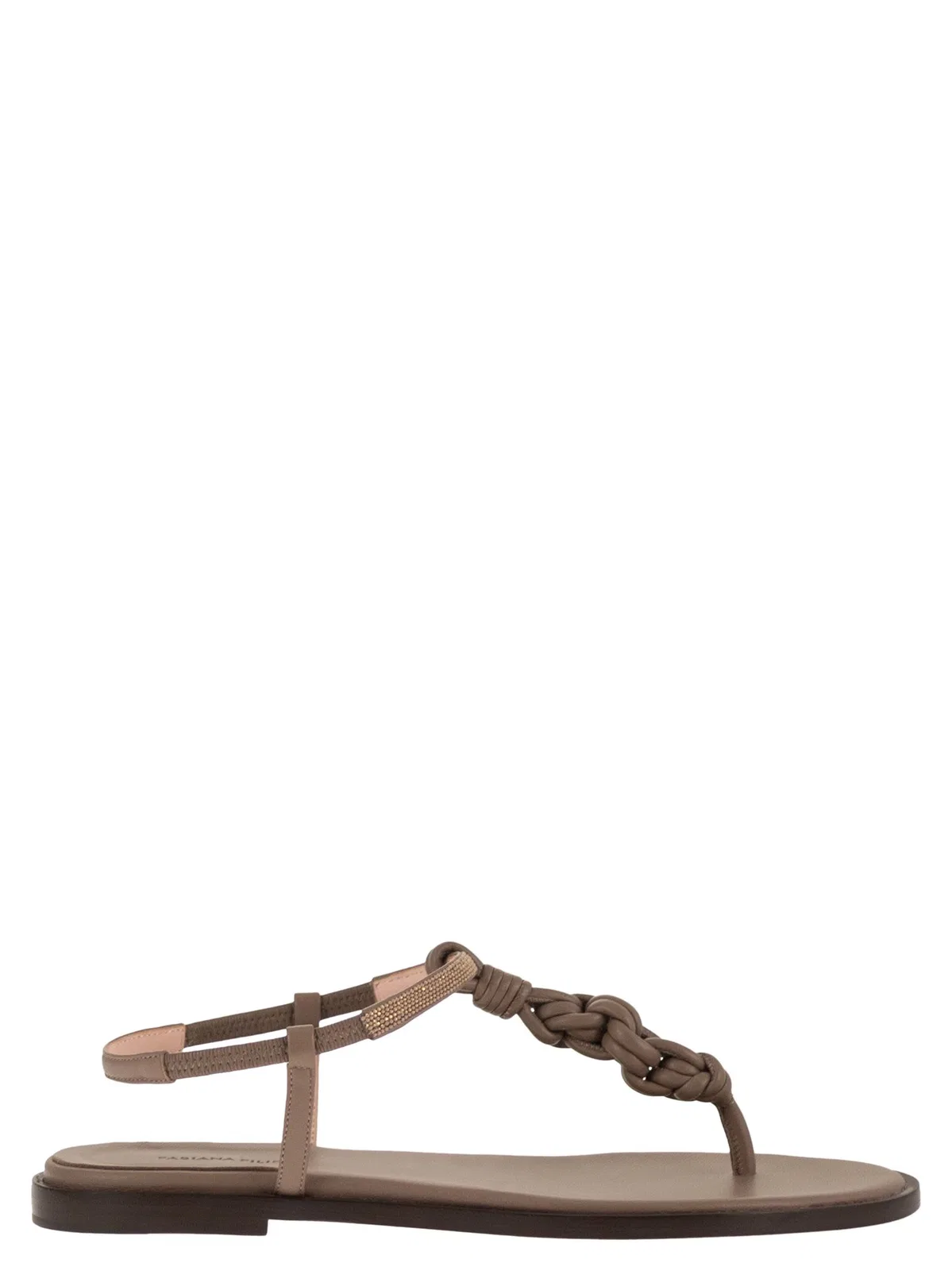 Leather Thong Sandals With Braided Detail