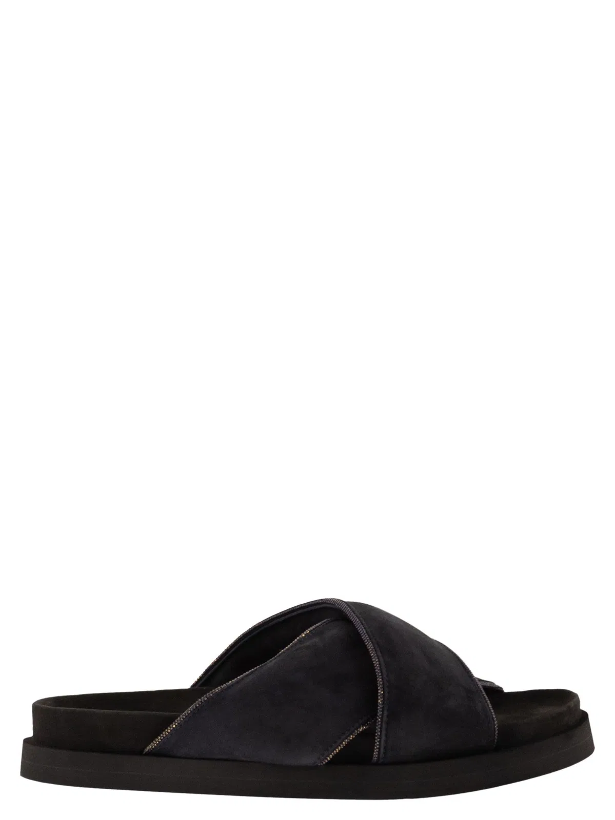 Flat Suede Sandals With Crossed Straps