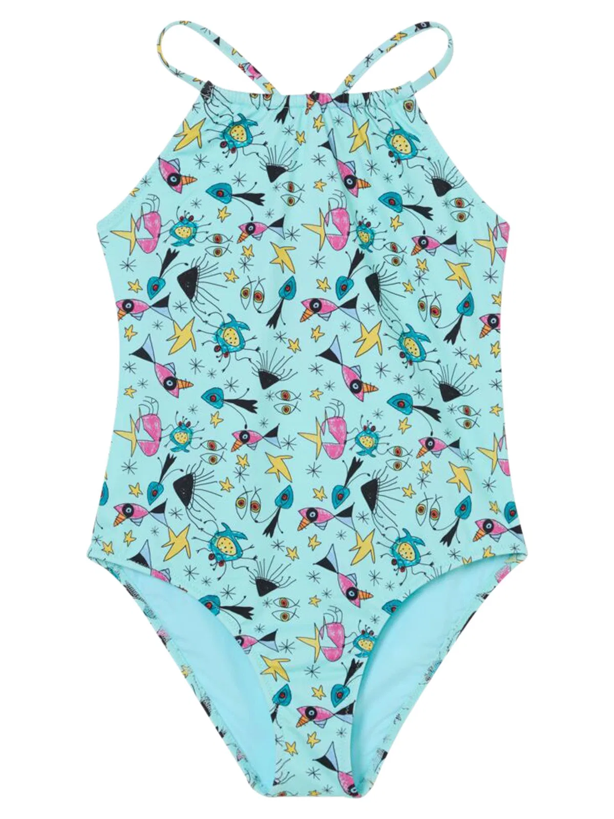 Girls' One-Piece Swimsuit With Marine-Inspired Print