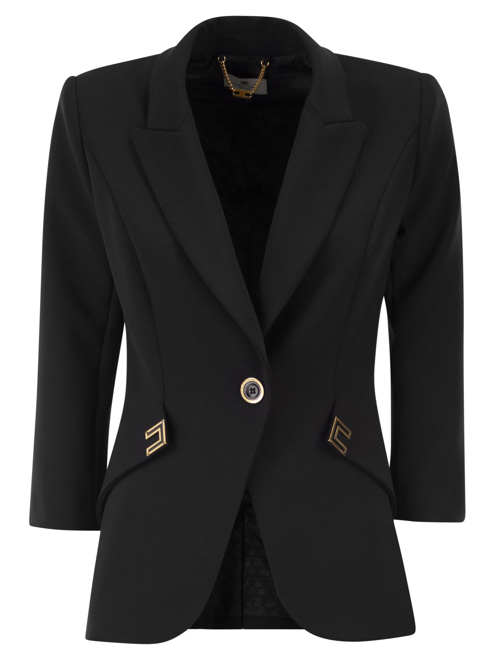 Double Stretch Crepe Jacket With Logo Details