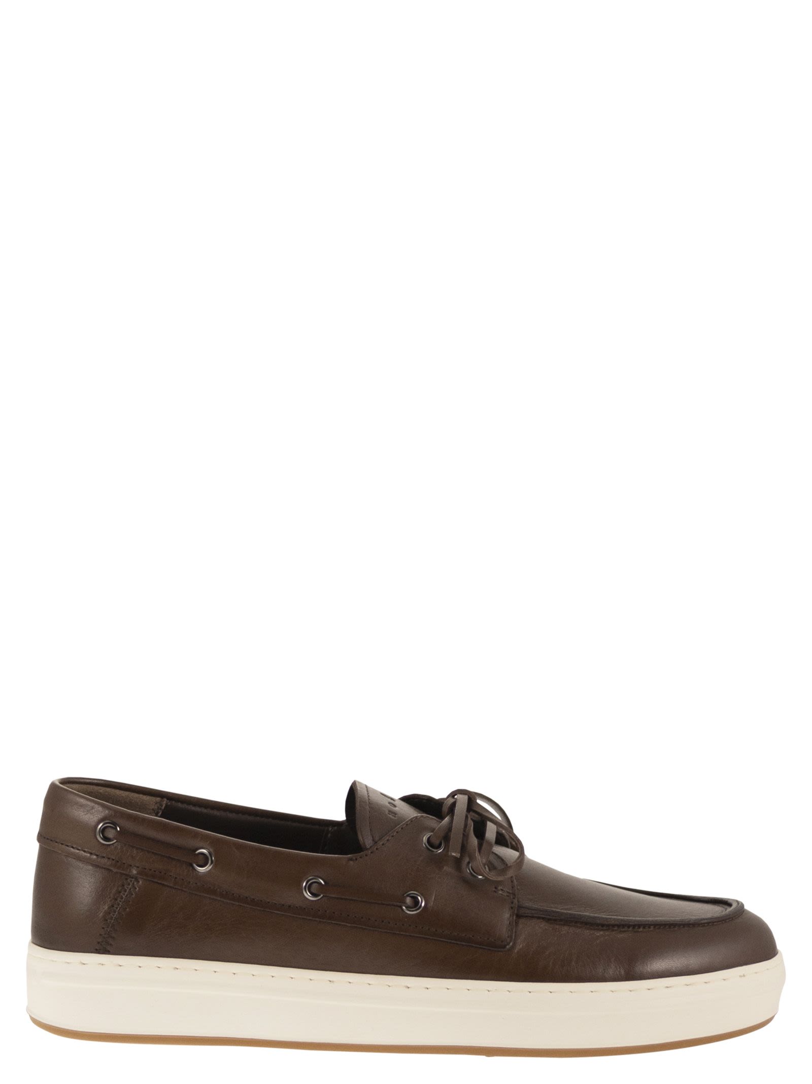 Leather Lace-Up Loafers With Raised Rubber Sole