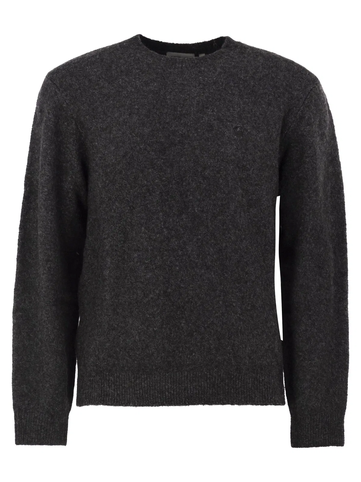 Carhartt Mélange Crew Neck Knit With Embroidered Logo In Black