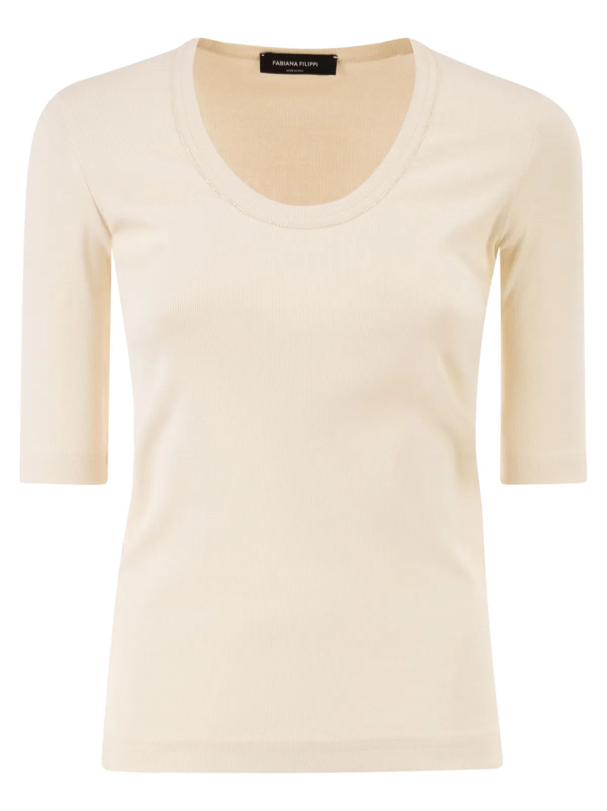 Stretch Cotton Jersey Top With Round Neckline