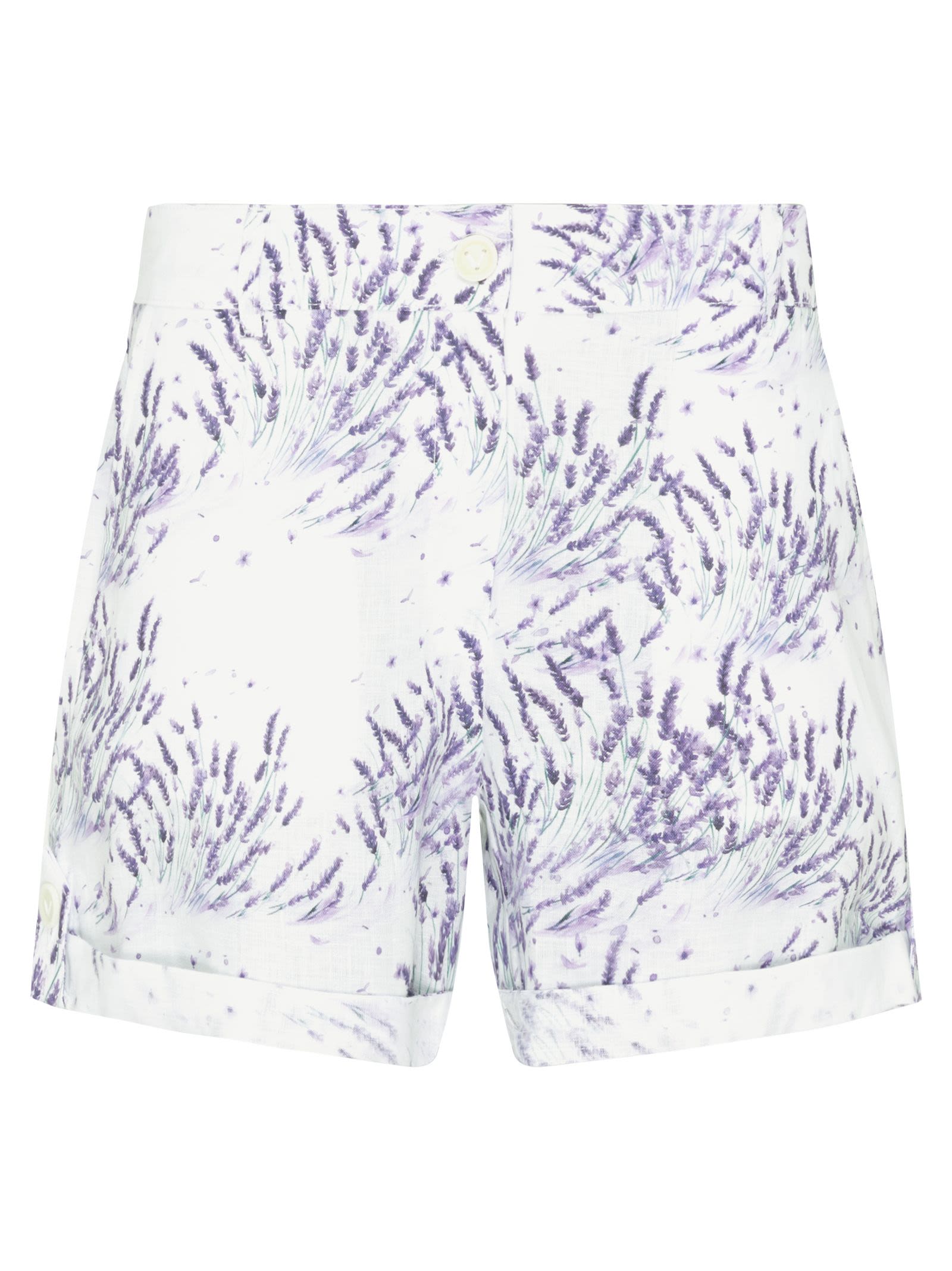 Women’s Linen Shorts With Lavender Print