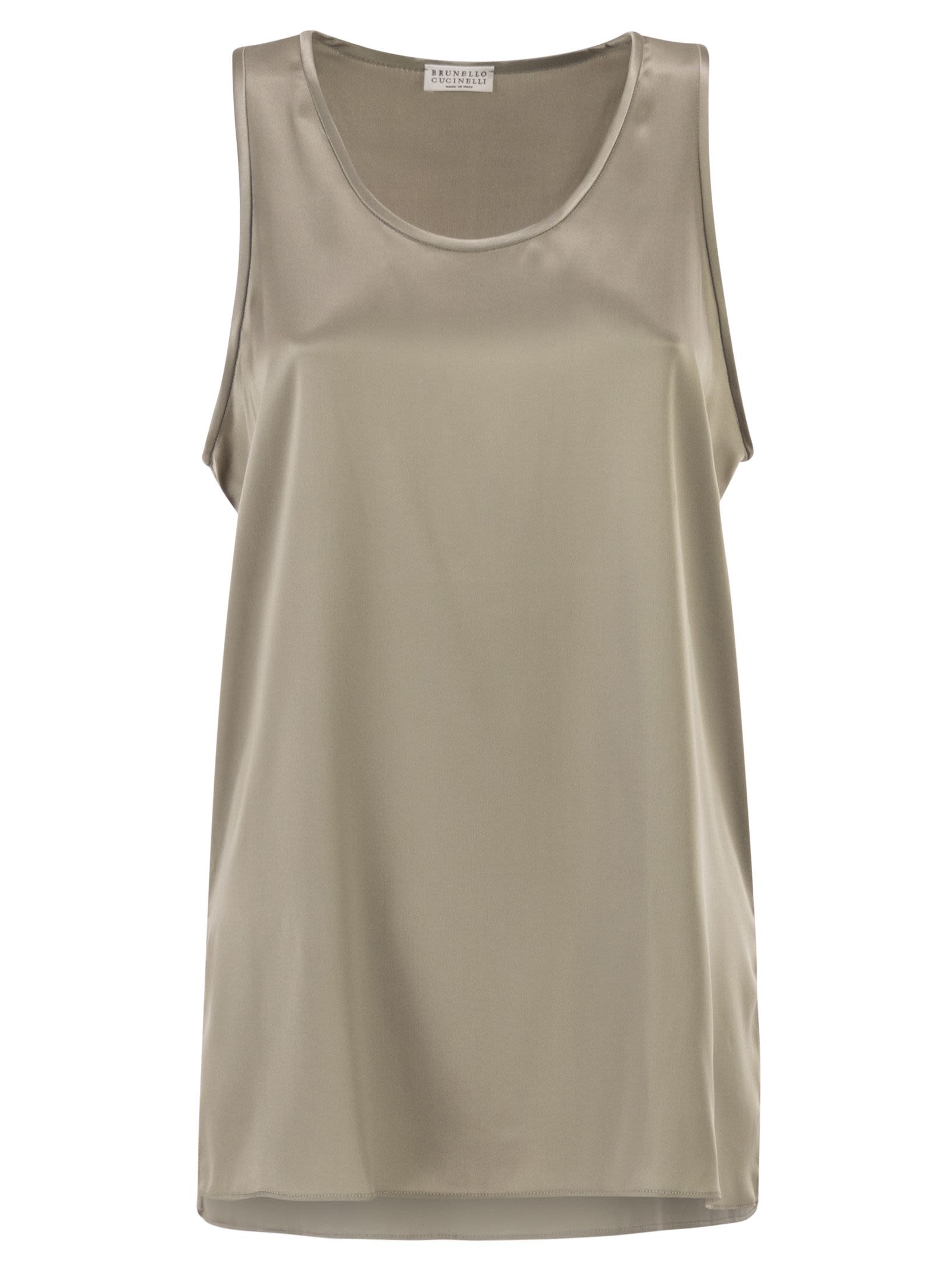 Stretch Silk Satin Crew Neck Top