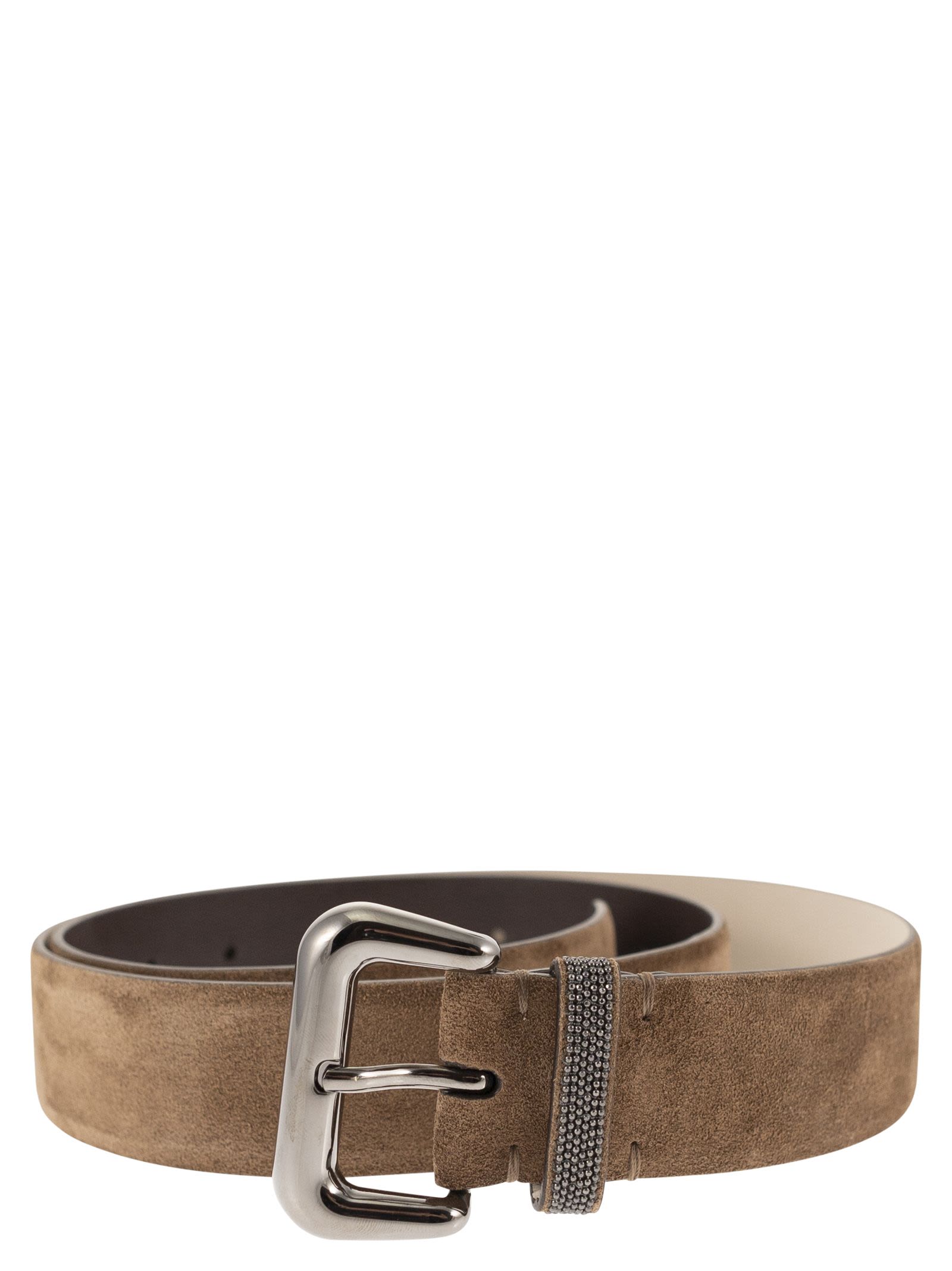 Suede Leather Belt With Jewelled Keeper