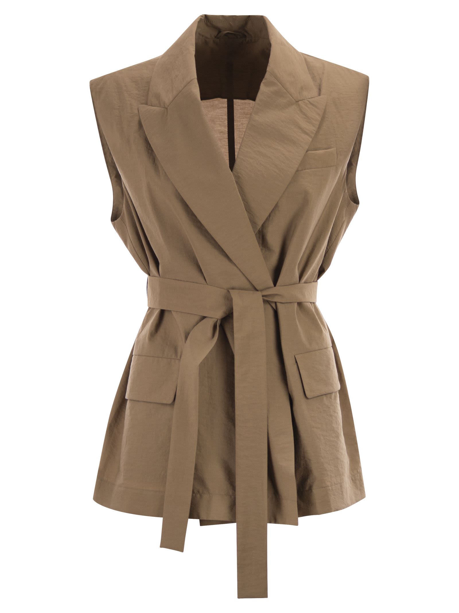 Techno Cotton Poplin Waistcoat With Belt And Pendant