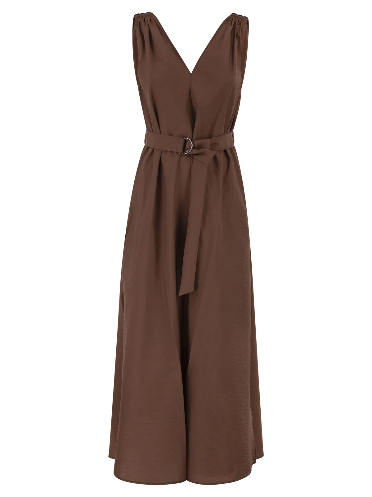 Brunello Cucinelli Techno Cotton Poplin Dress With Belt And Precious Shoulder Detail