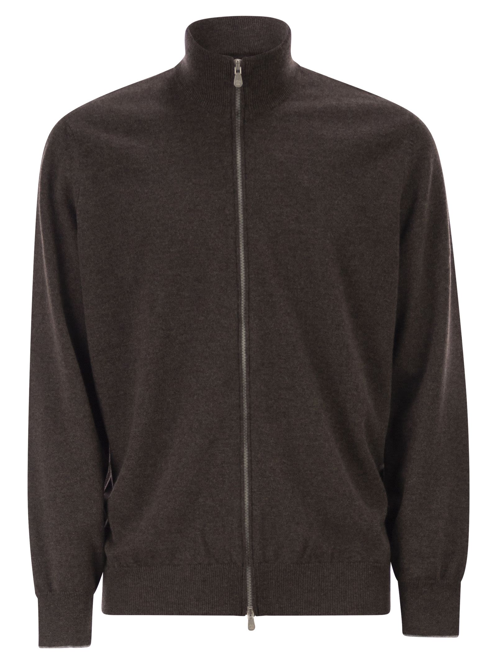 High-Necked Cashmere Cardigan With Zip