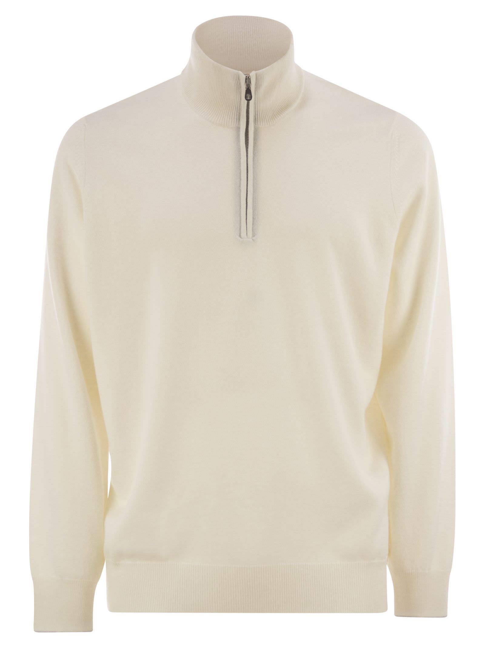 High-Necked Cashmere Sweater With Zip Opening