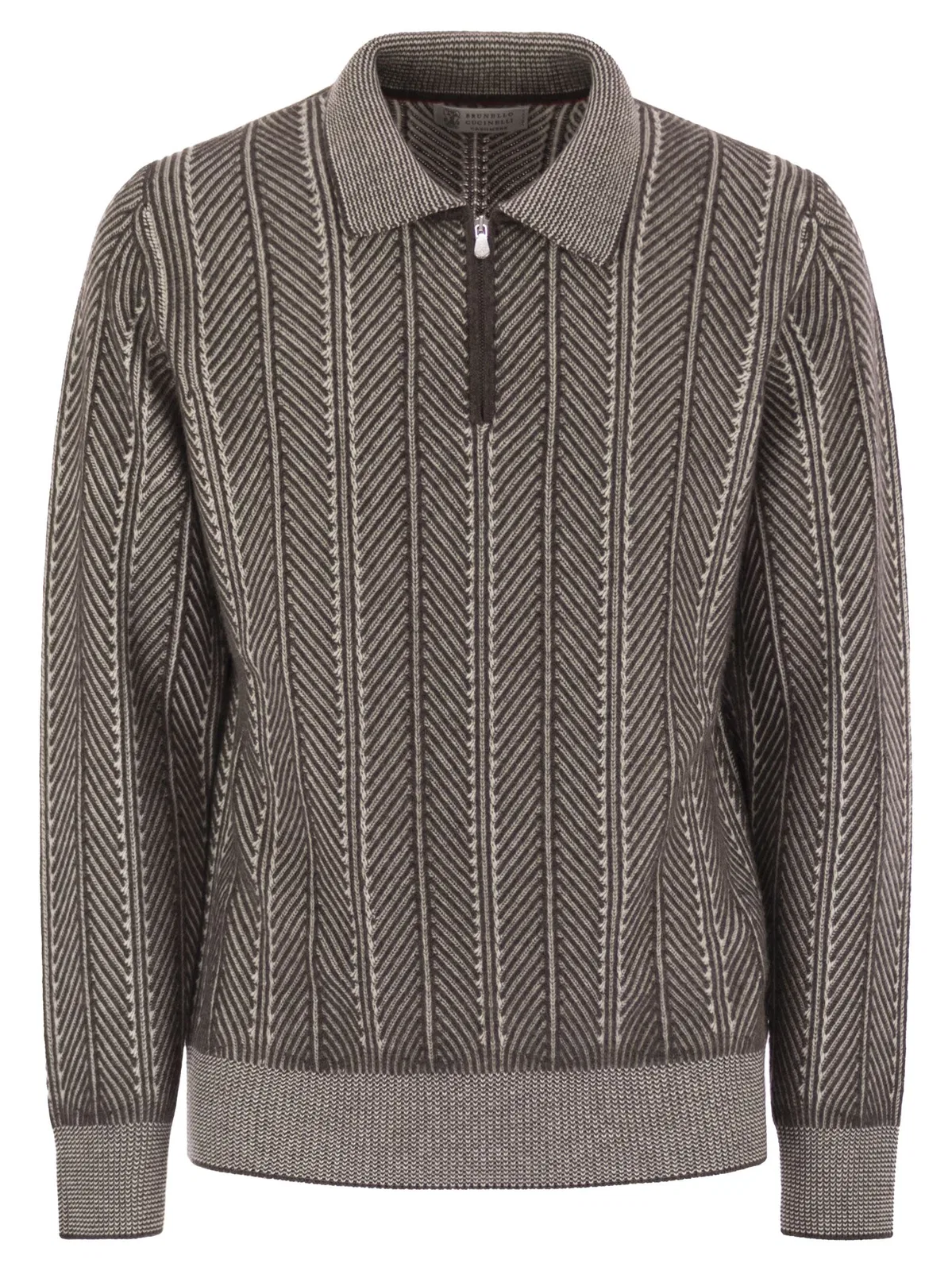 Vanisé Chevron Cashmere Sweater With Polo Neck And Zip Opening