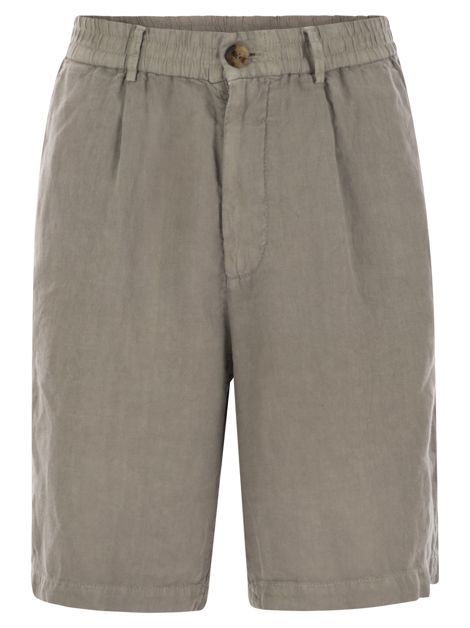 Bermuda Shorts In Light Délavé Linen Canvas