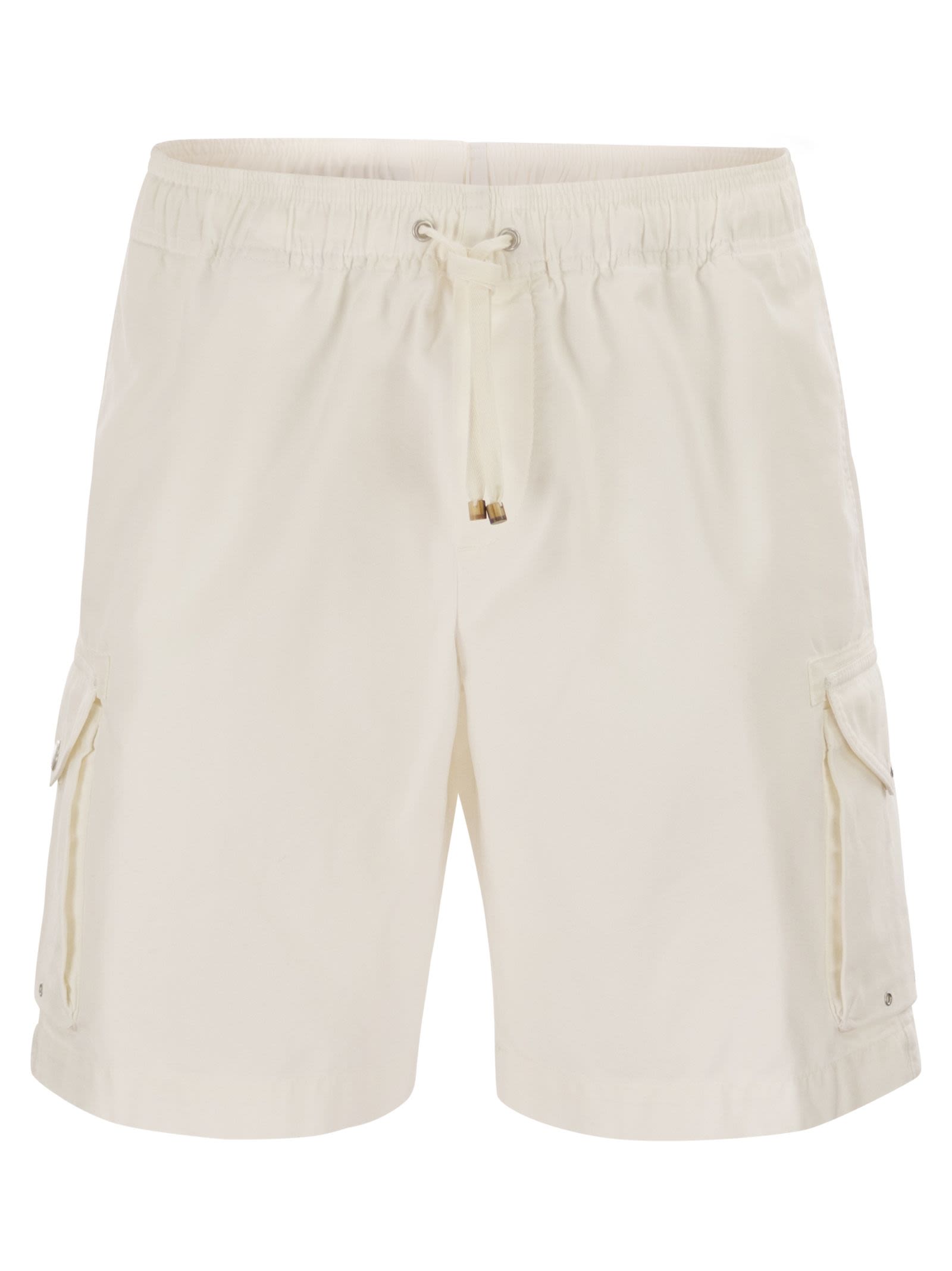 Bermuda Shorts In Garment-Dyed Cotton Gabardine With Drawstring And Double Darts