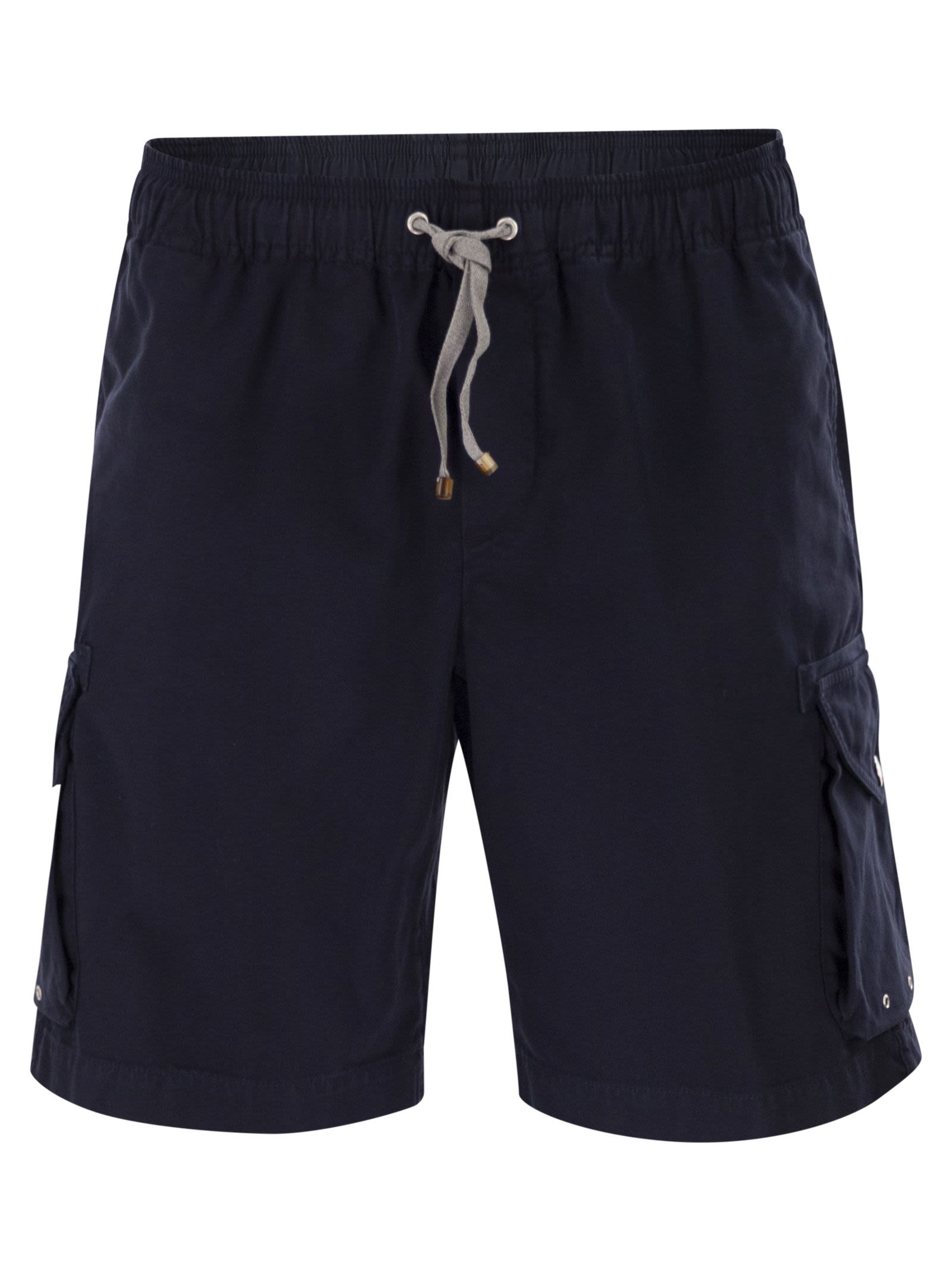Bermuda Shorts In Garment-Dyed Cotton Gabardine With Drawstring And Double Darts