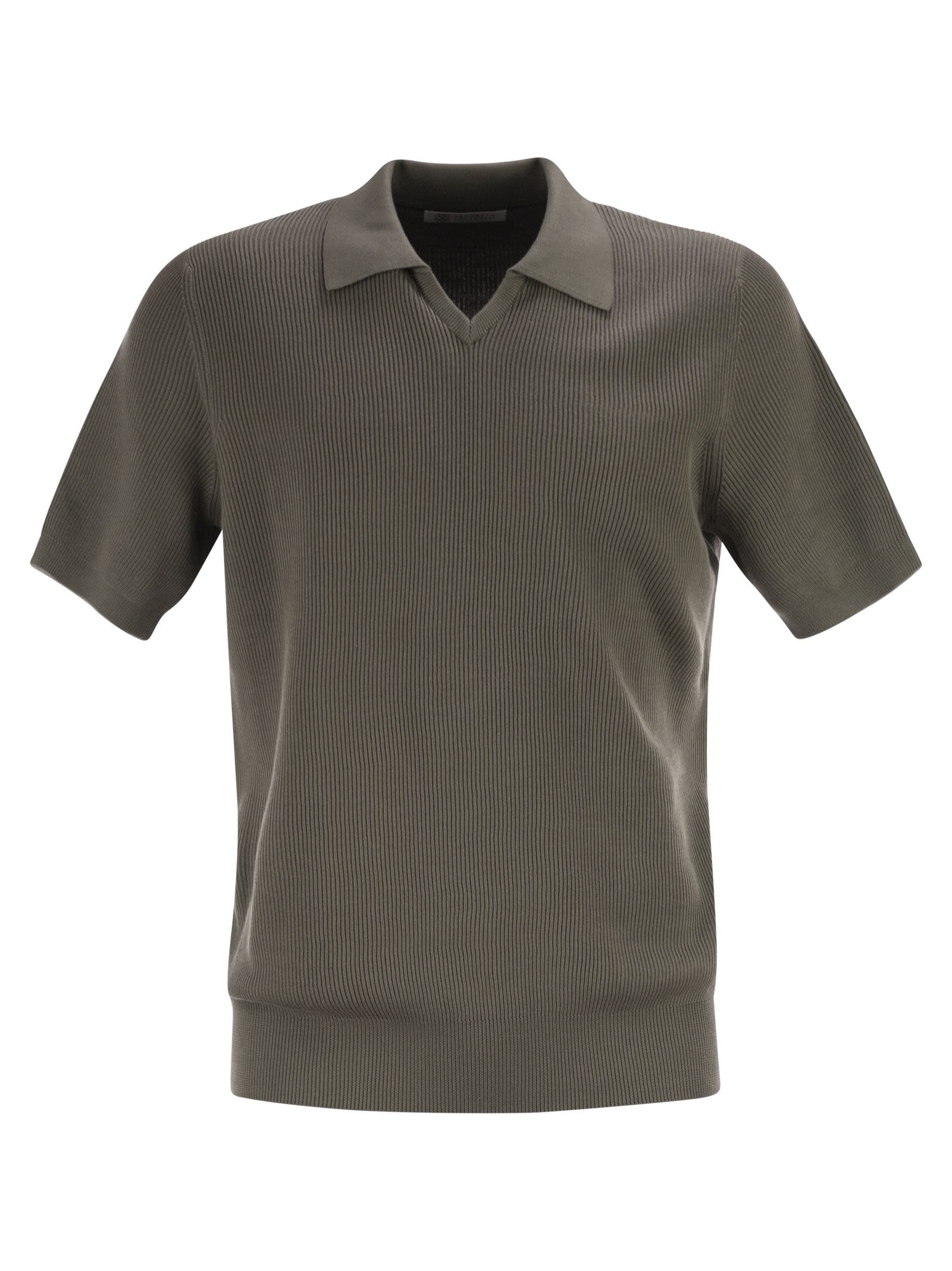 Cotton Rib Knit Polo Shirt
