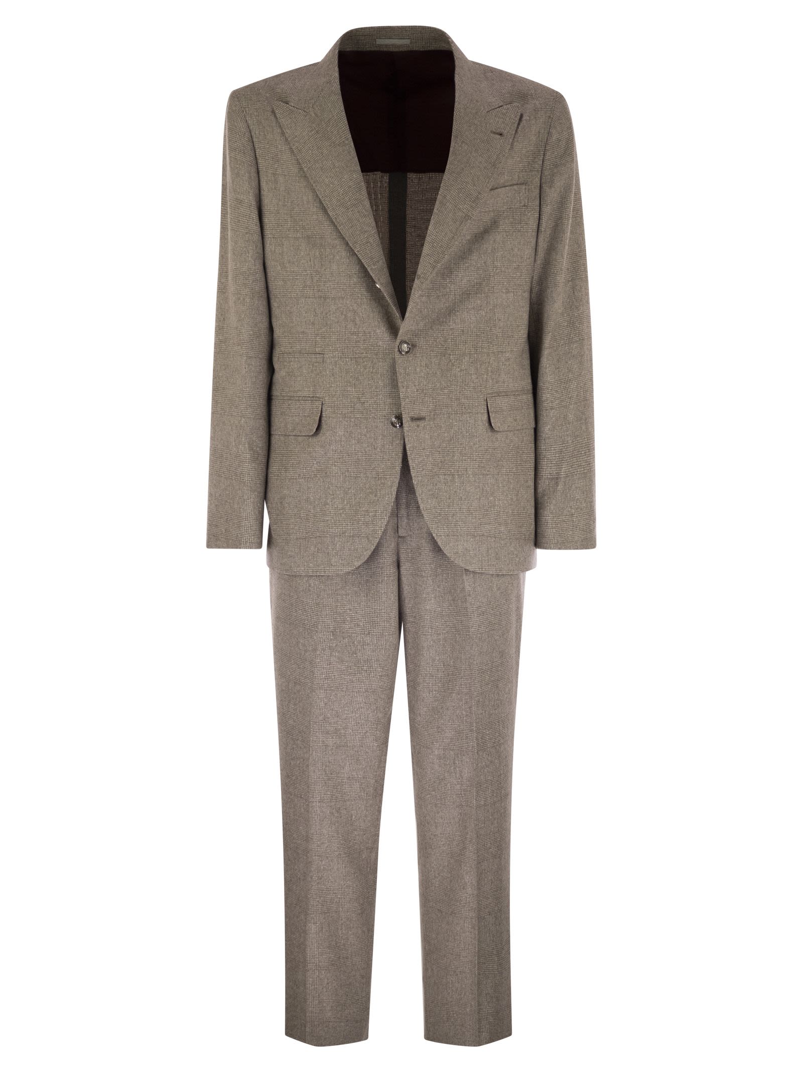 Prince Of Wales Flannel Suit In Silk, Wool And Cashmere