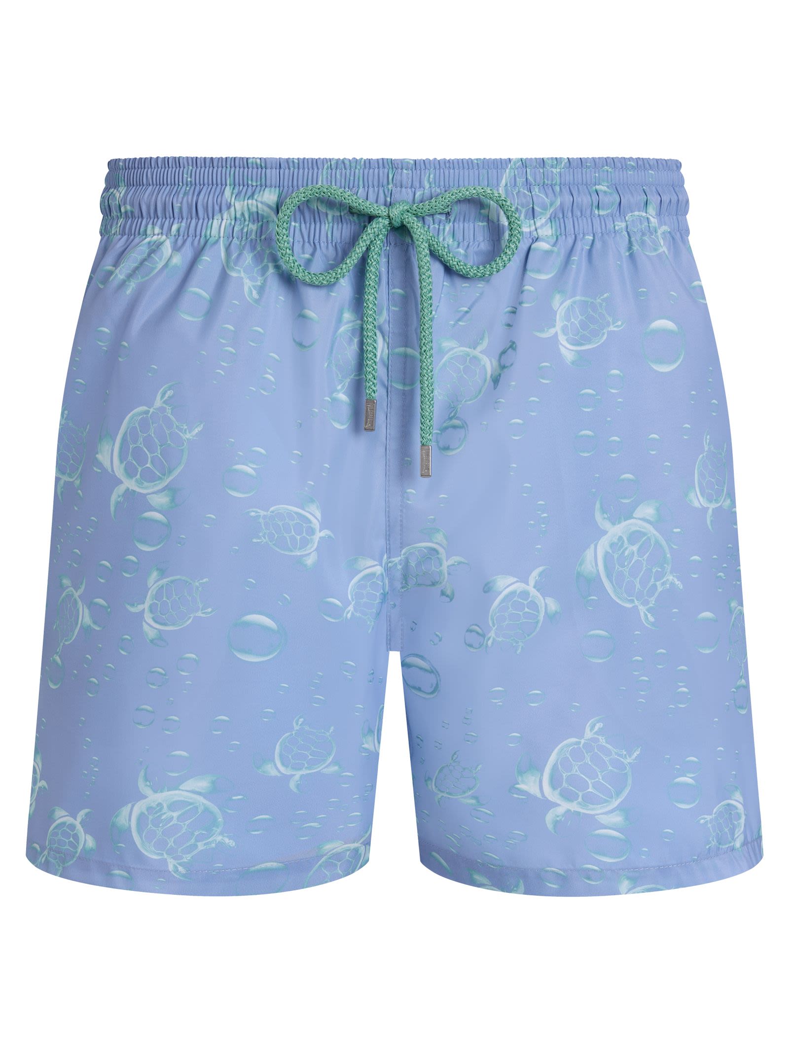 Men’s Swim Shorts With Turtle And Water Bubble Print And Matching Pouch